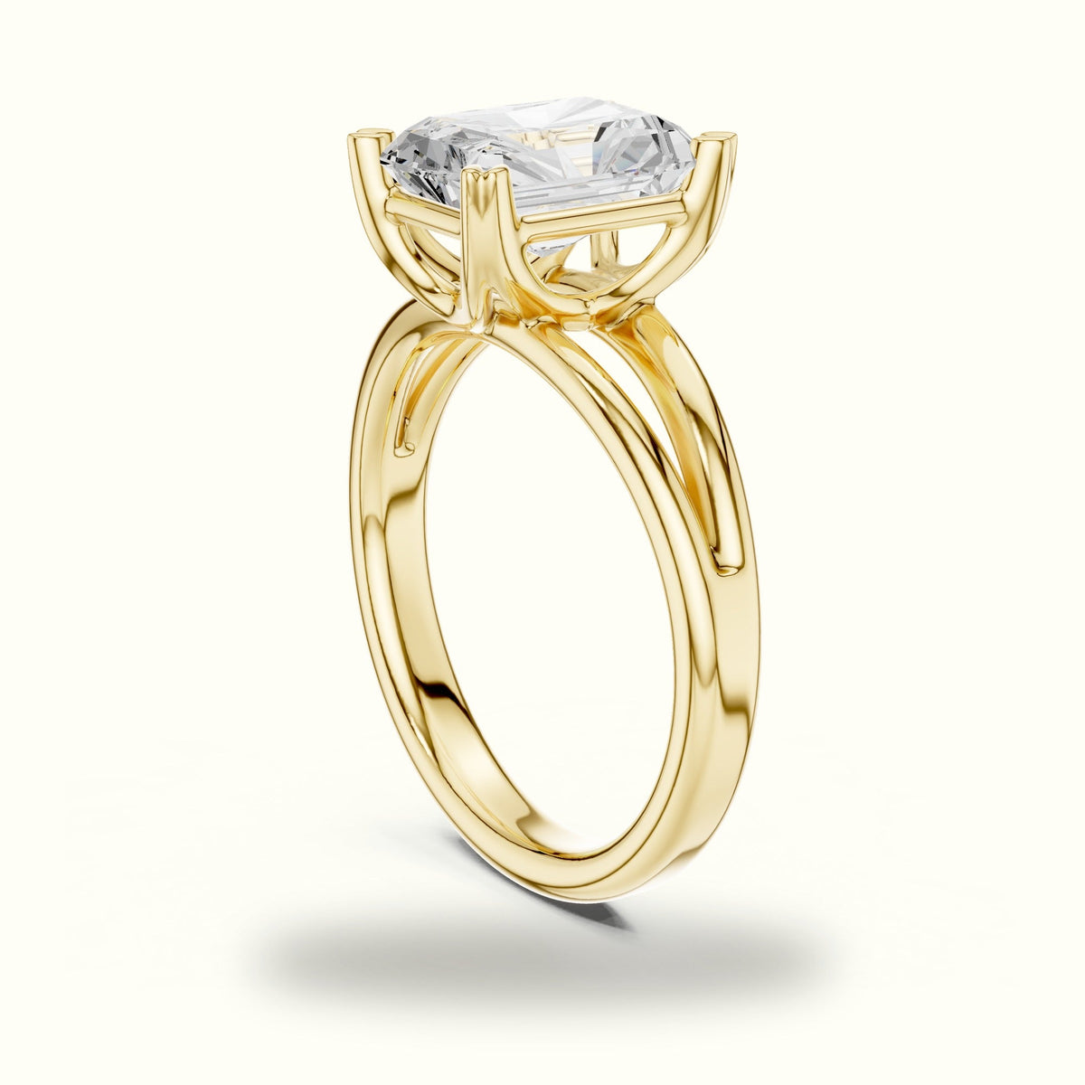 Radiant Split Shoulder Lab-Grown Diamond Solitaire Ring — Yellow gold, view 1 | Crystal N Cuts