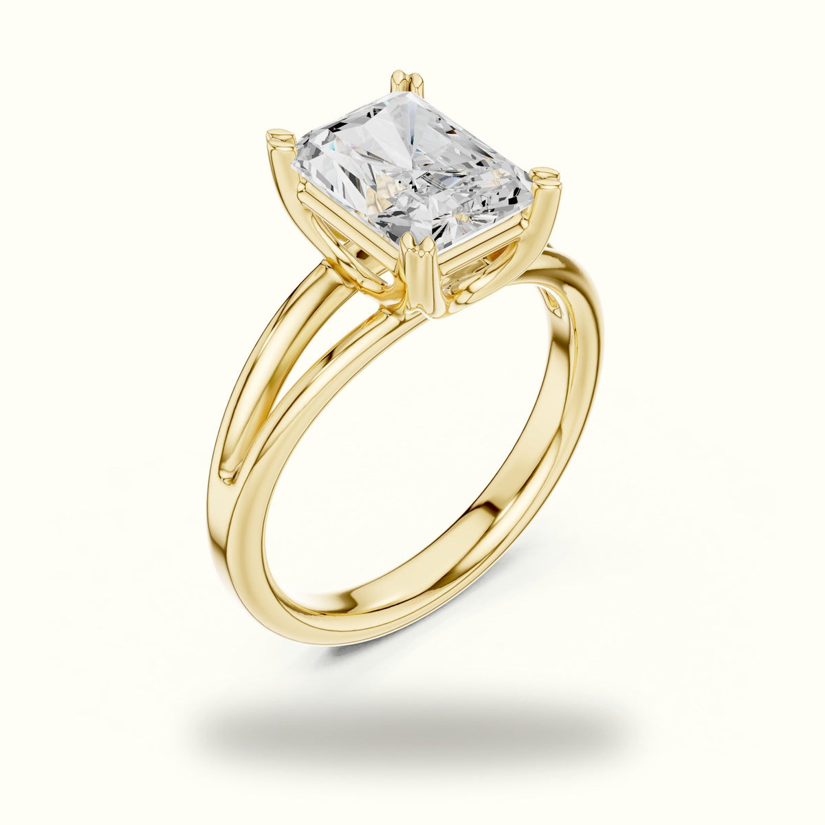 Radiant Split Shoulder Lab-Grown Diamond Solitaire Ring — Yellow gold, view 2 | Crystal N Cuts