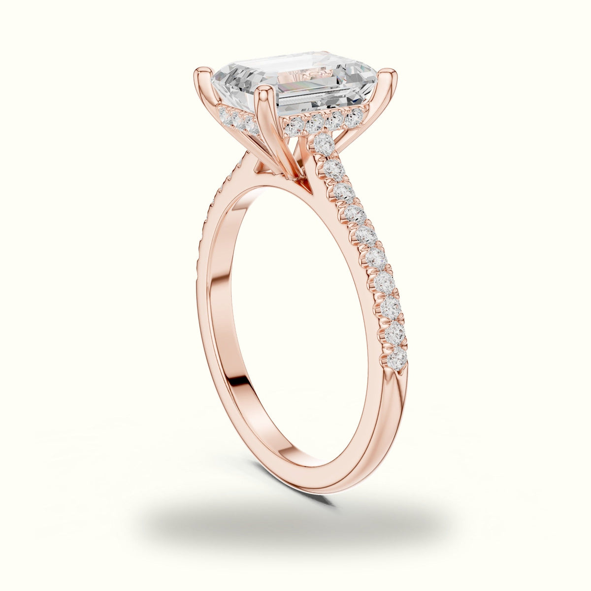 Emerald Corner Prong Solitaire Engagement Ring — Rose gold, view 1 | Crystal N Cuts