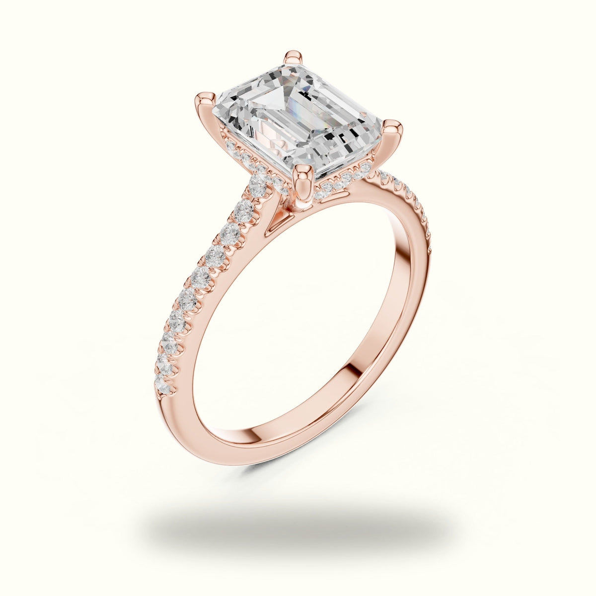 Emerald Corner Prong Solitaire Engagement Ring — Rose gold, view 2 | Crystal N Cuts