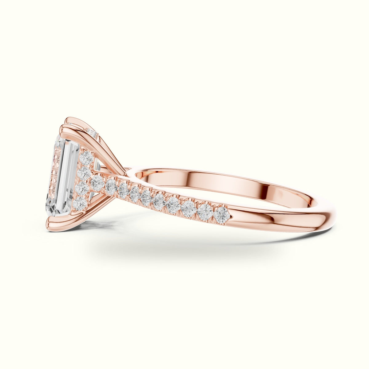 Emerald Corner Prong Solitaire Engagement Ring — Rose gold, view 3 | Crystal N Cuts