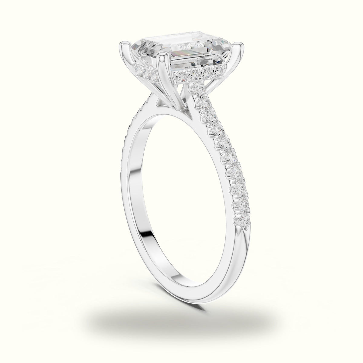 Emerald Corner Prong Solitaire Engagement Ring — White gold, view 1 | Crystal N Cuts