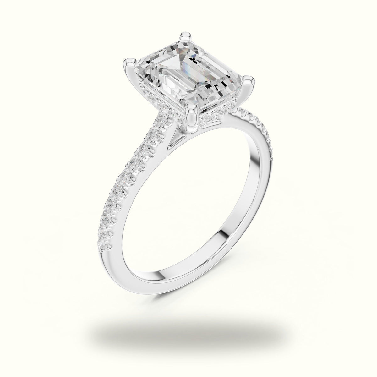 Emerald Corner Prong Solitaire Engagement Ring — White gold, view 2 | Crystal N Cuts