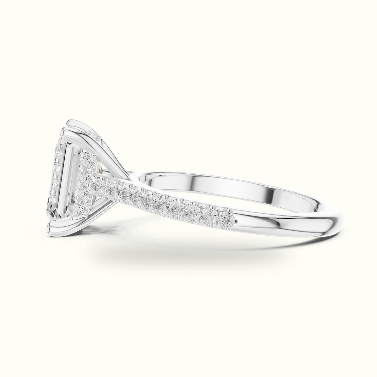 Emerald Corner Prong Solitaire Engagement Ring — White gold, view 3 | Crystal N Cuts
