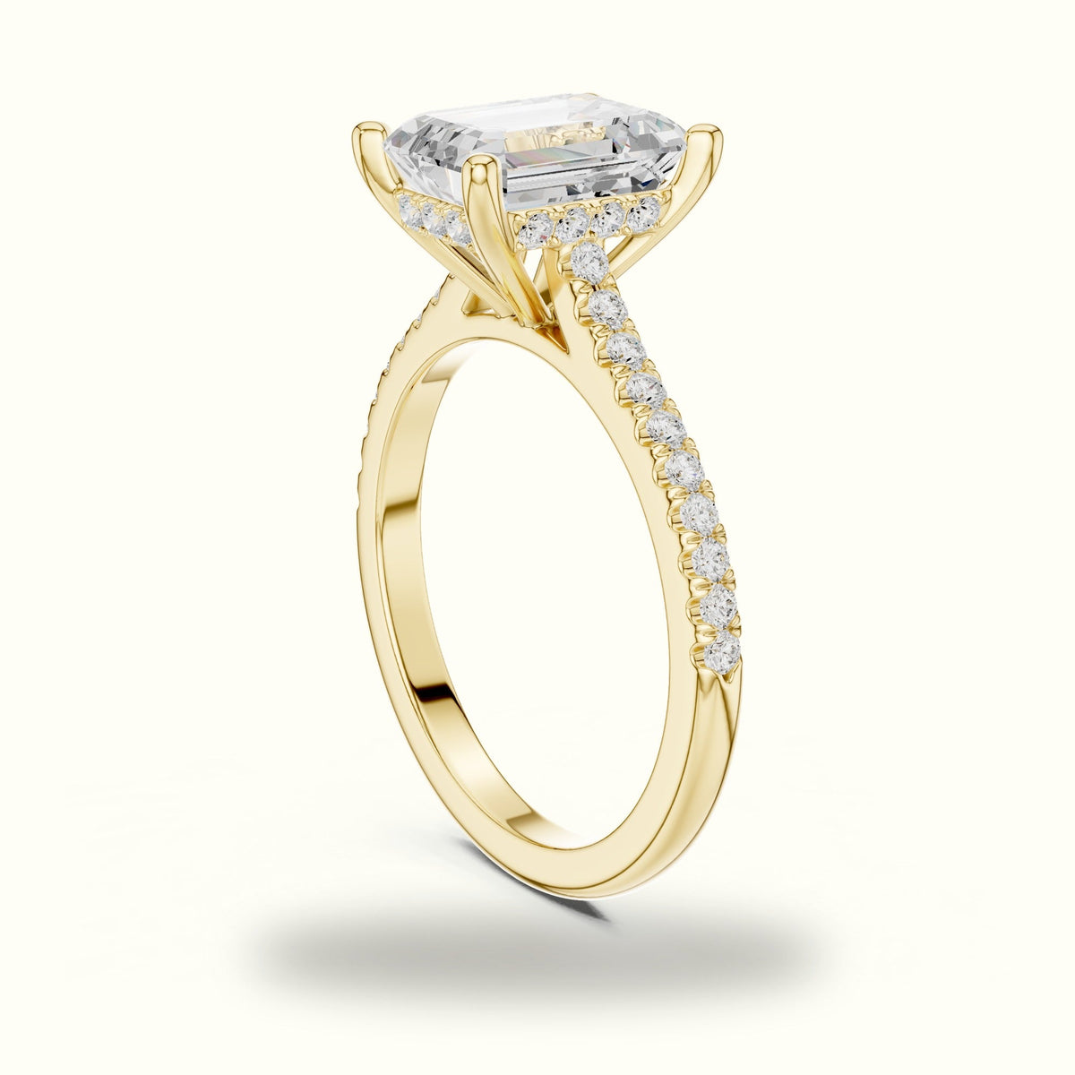 Emerald Corner Prong Solitaire Engagement Ring — Yellow gold, view 1 | Crystal N Cuts