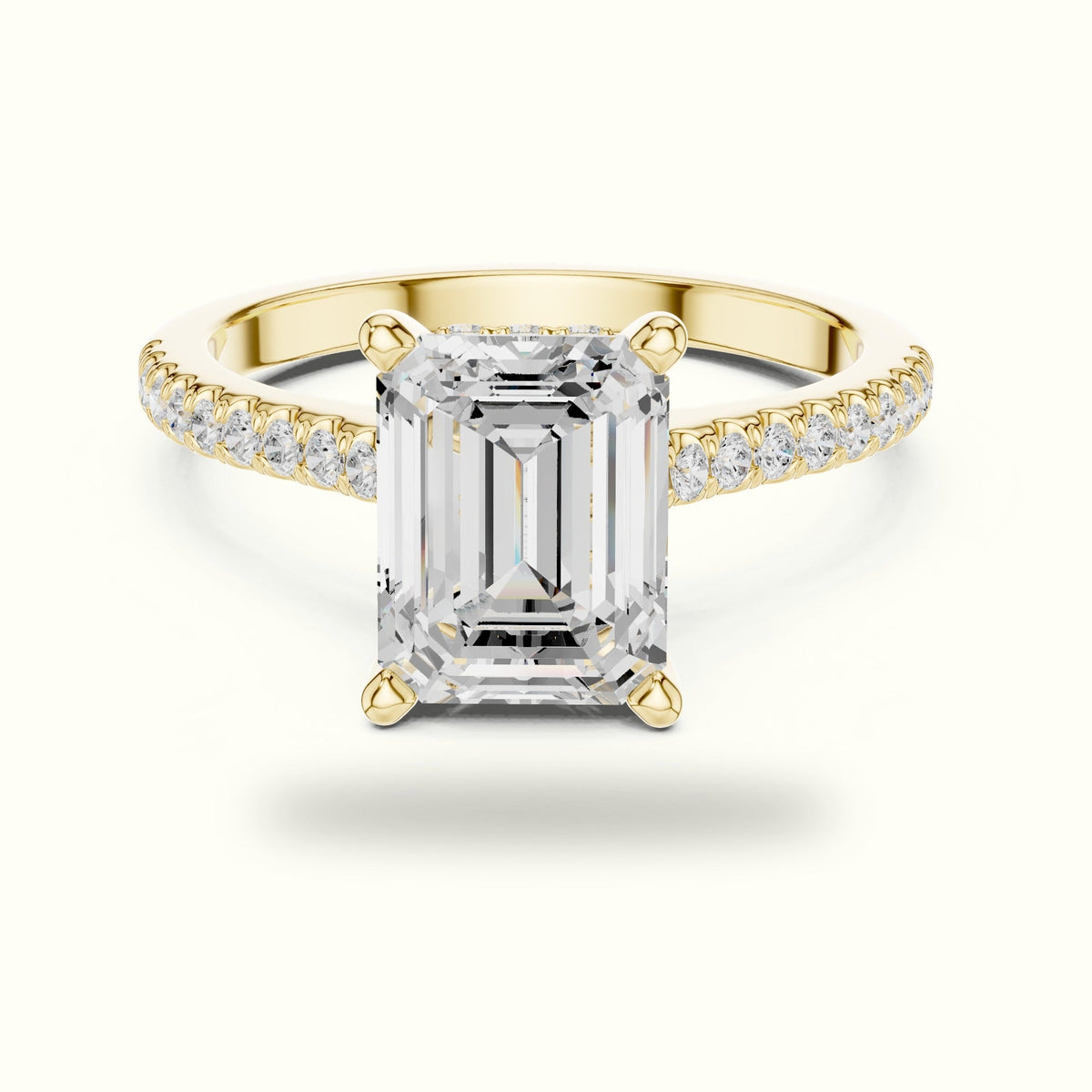 Emerald Corner Prong Solitaire Engagement Ring — Yellow gold, front view | Crystal N Cuts