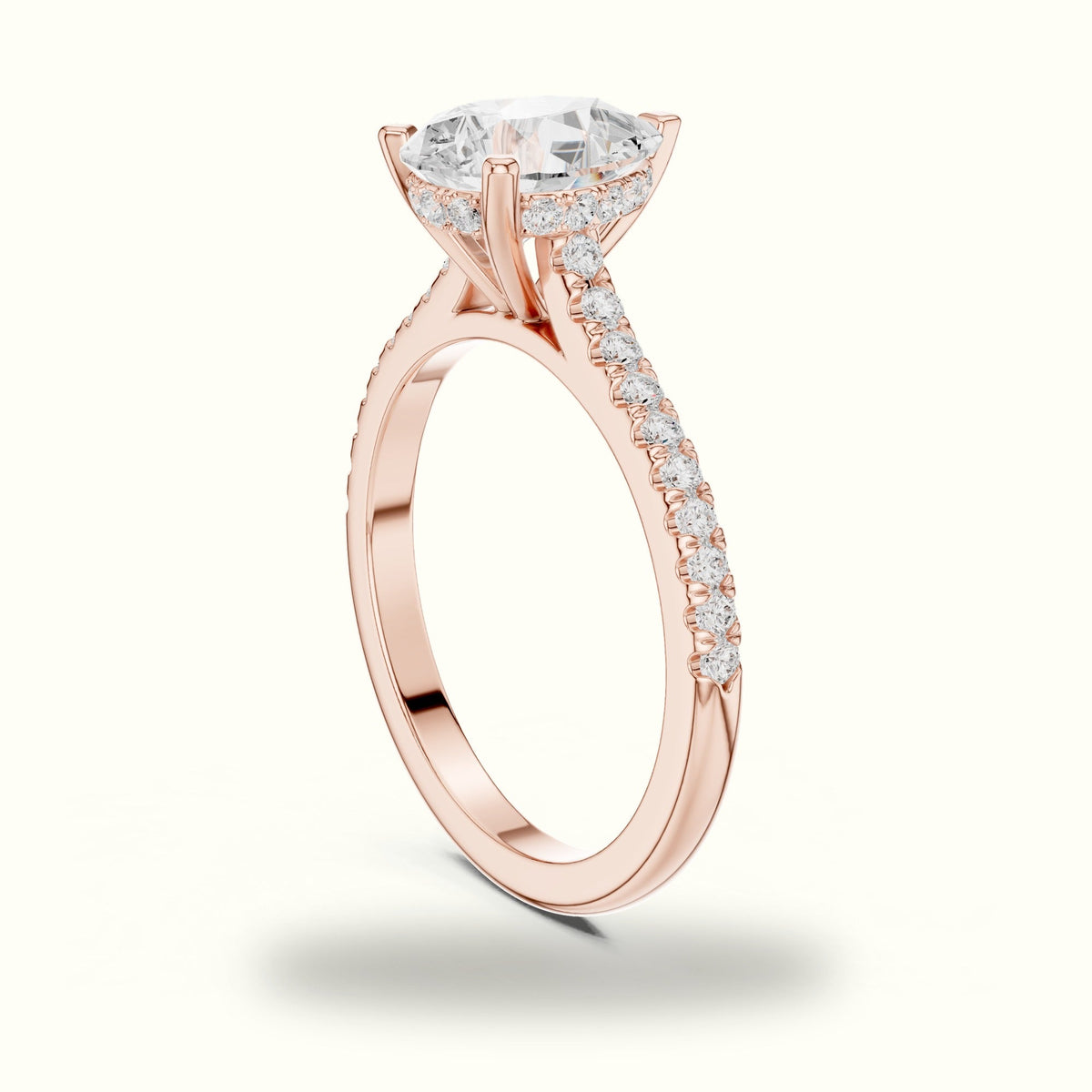 Pear Three Prong Pavé Solitaire Engagement Ring — Rose gold, view 1 | Crystal N Cuts