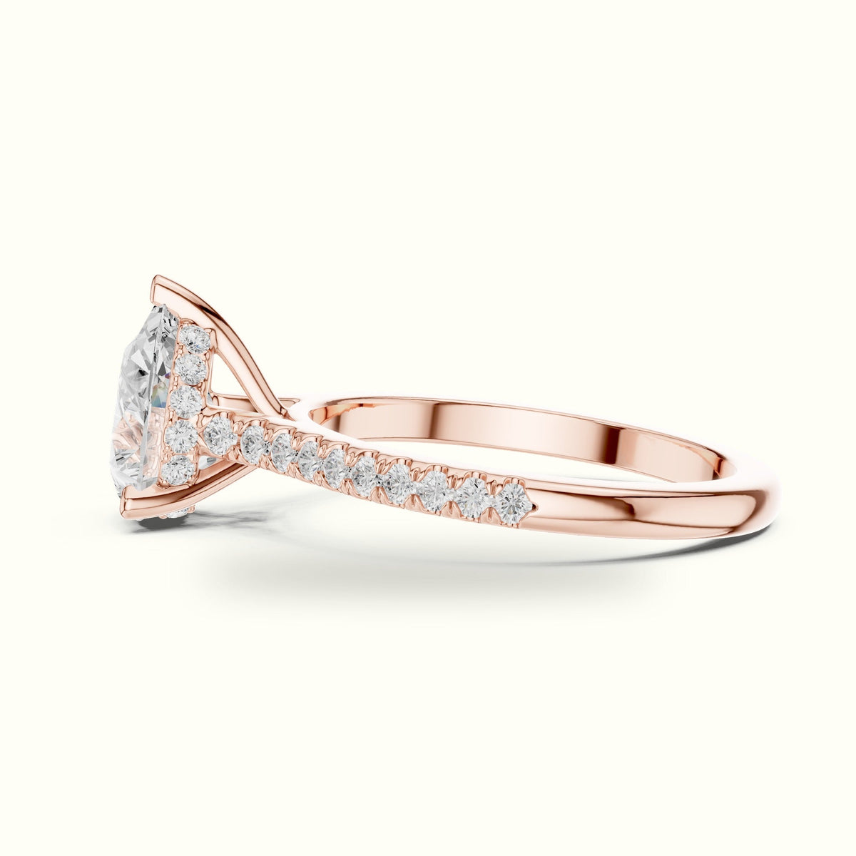 Pear Three Prong Pavé Solitaire Engagement Ring — Rose gold, view 3 | Crystal N Cuts