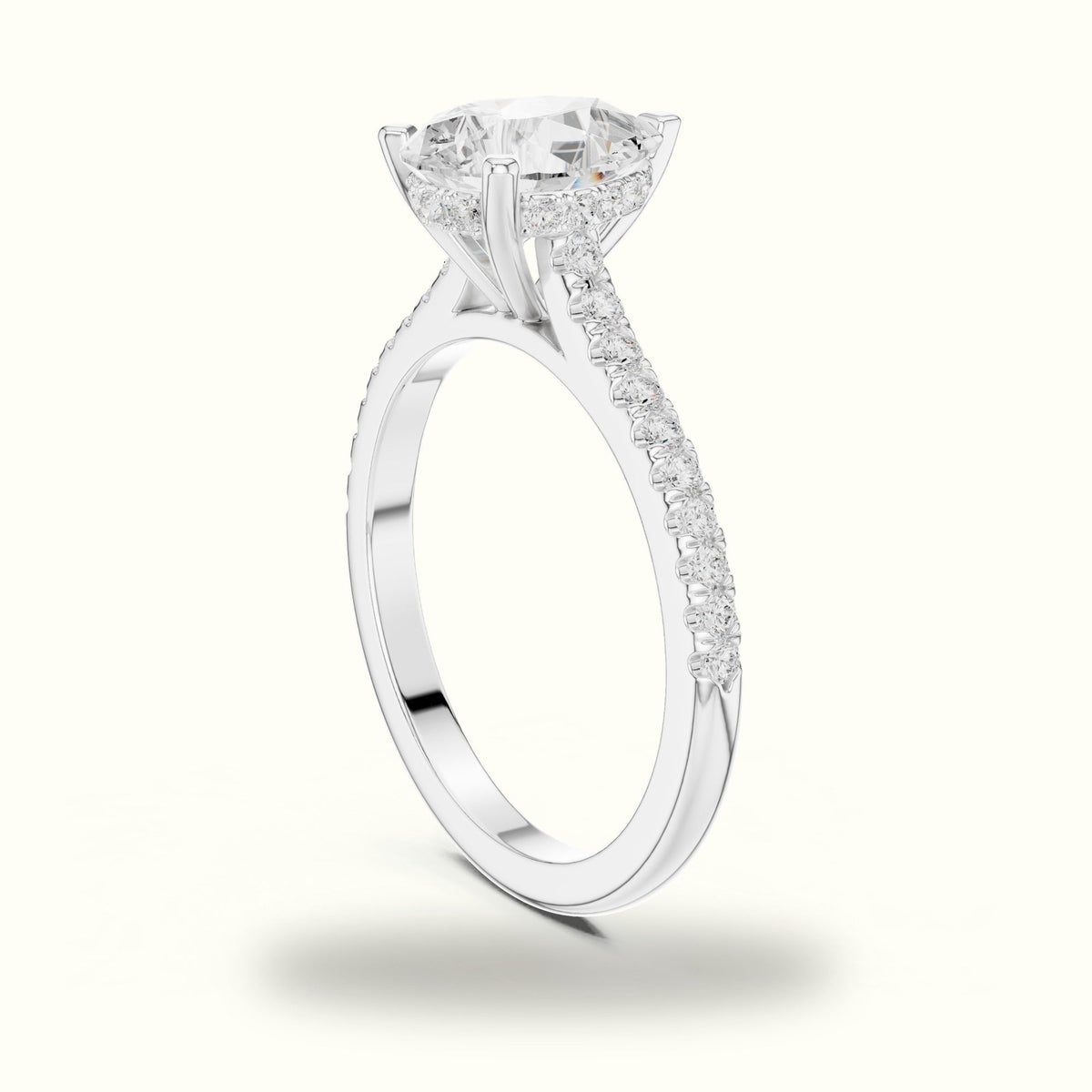 Pear Three Prong Pavé Solitaire Engagement Ring — White gold, view 1 | Crystal N Cuts