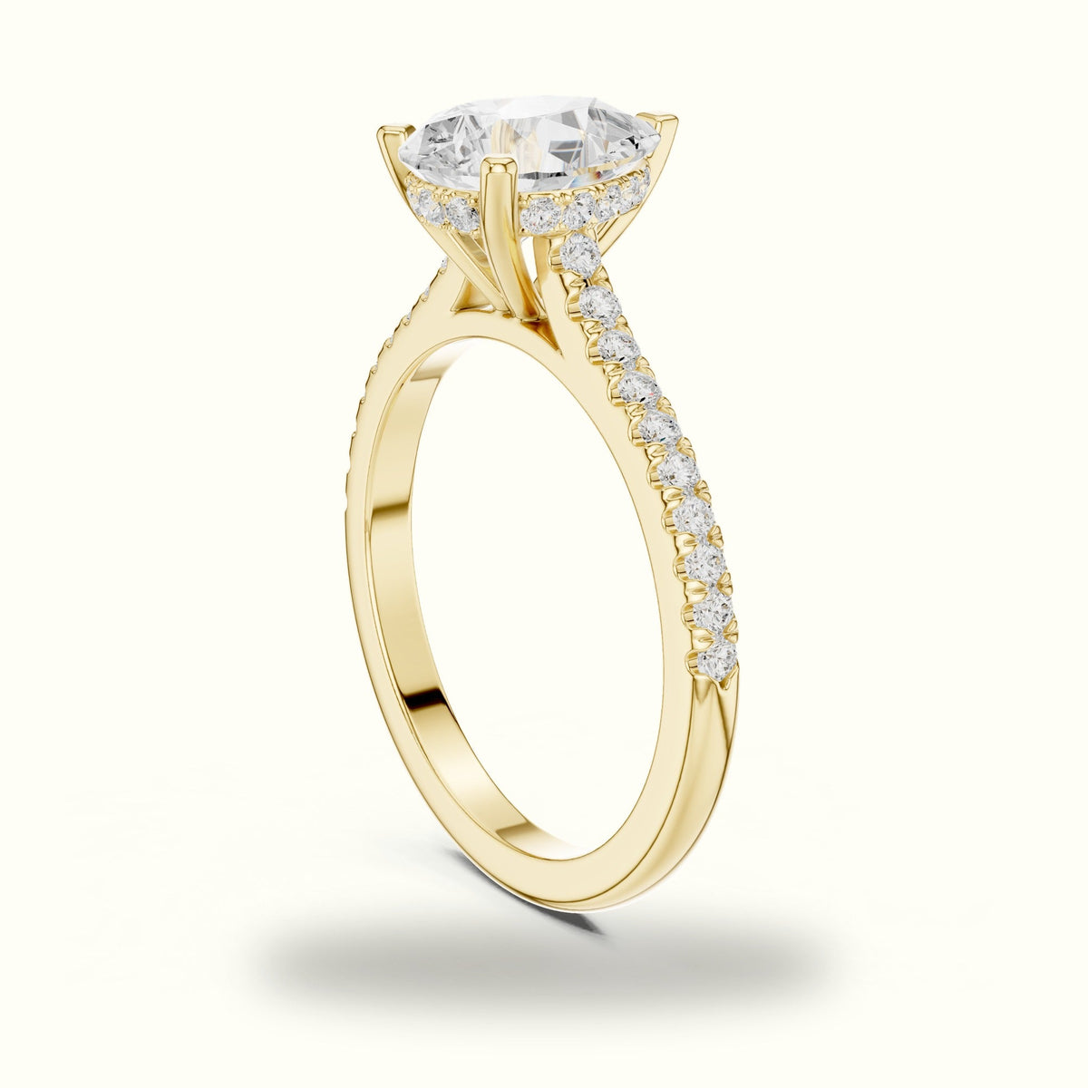Pear Three Prong Pavé Solitaire Engagement Ring — Yellow gold, view 1 | Crystal N Cuts