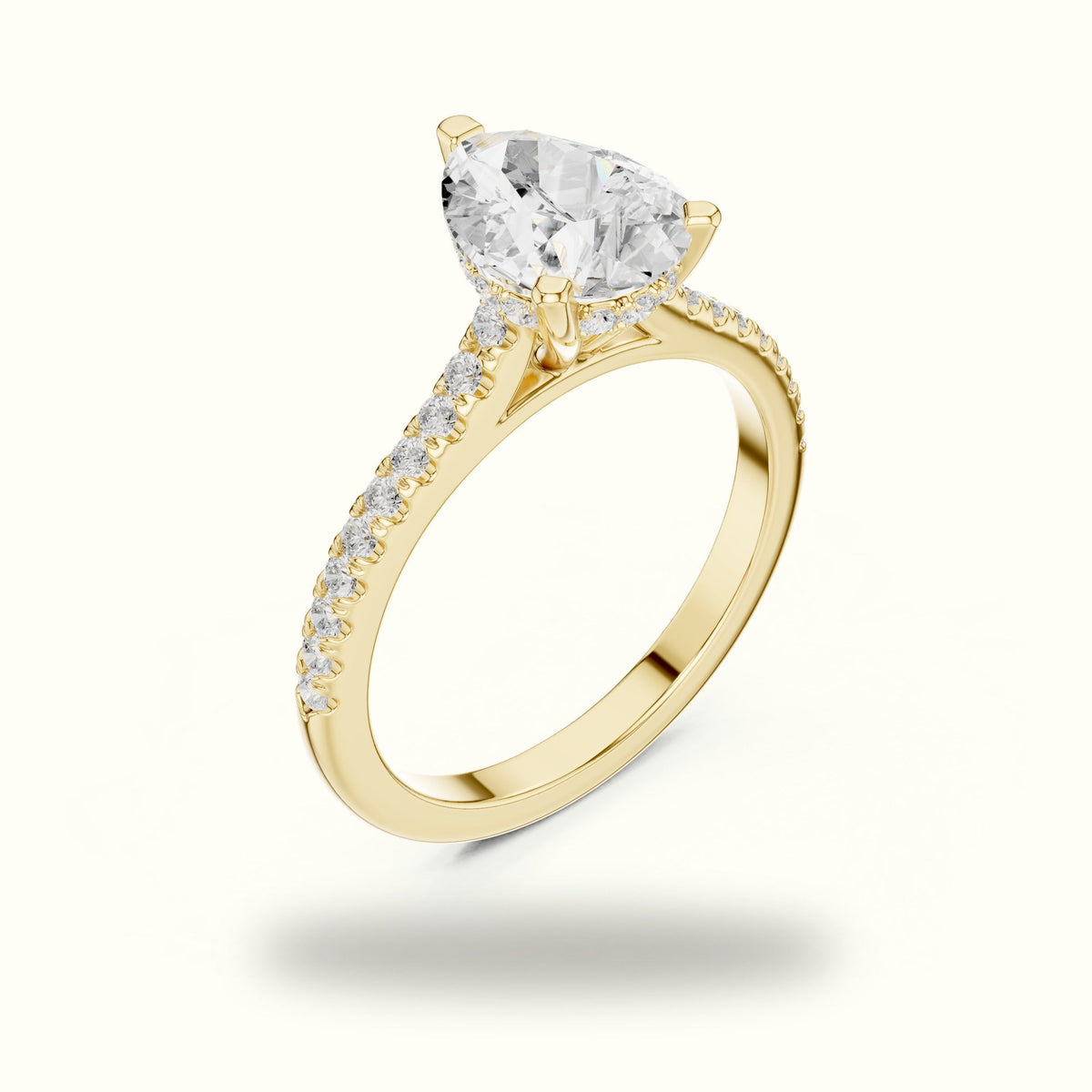 Pear Three Prong Pavé Solitaire Engagement Ring — Yellow gold, view 2 | Crystal N Cuts