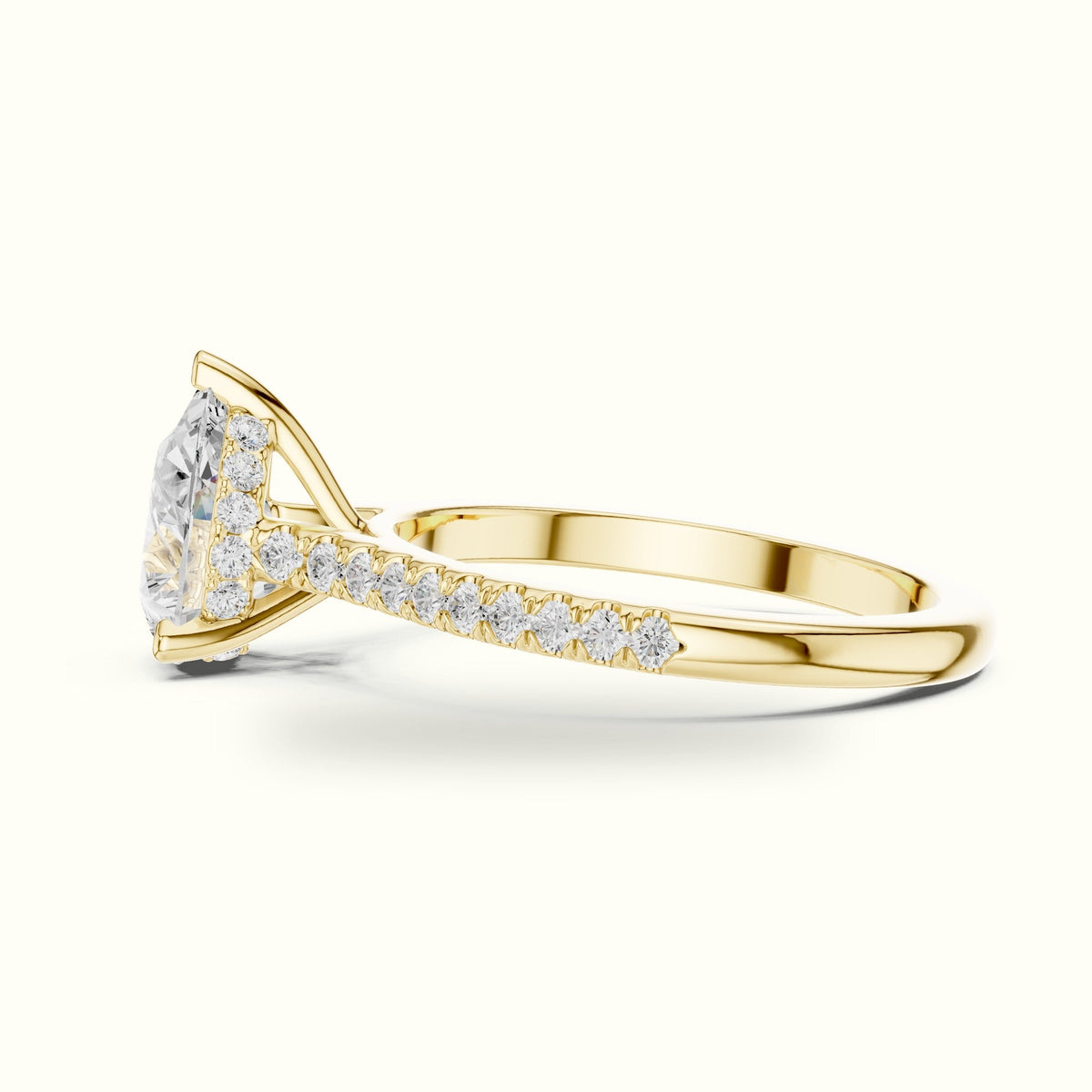 Pear Three Prong Pavé Solitaire Engagement Ring — Yellow gold, view 3 | Crystal N Cuts
