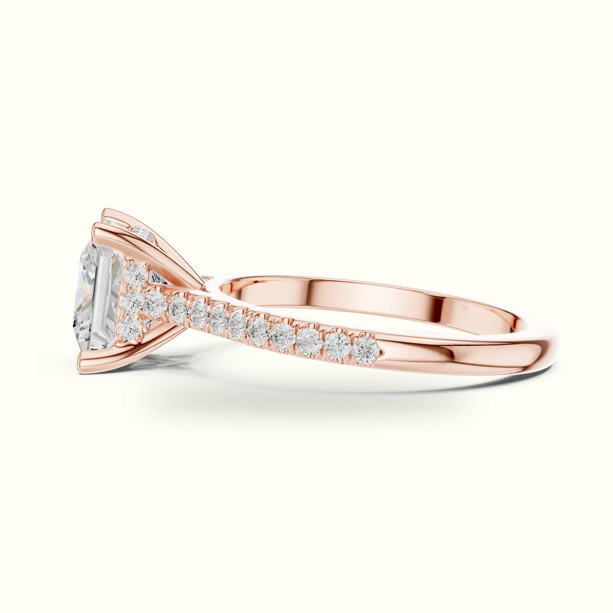 Princess Corner Prong Pavé Solitaire Engagement Rings — Rose gold, view 3 | Crystal N Cuts