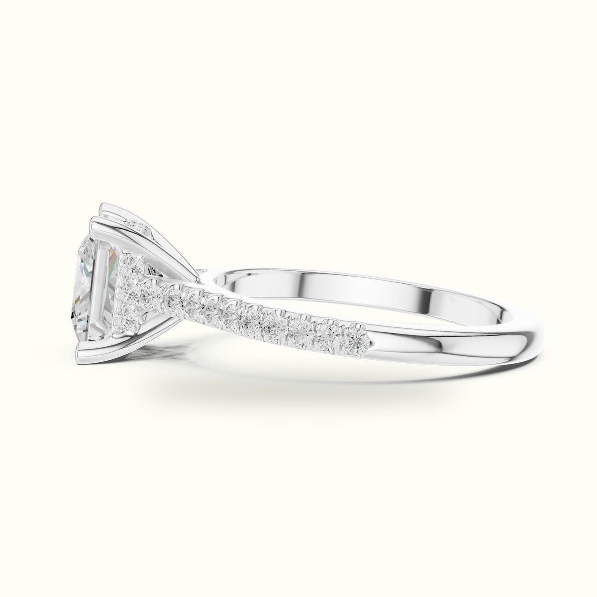 Princess Corner Prong Pavé Solitaire Engagement Rings — White gold, view 3 | Crystal N Cuts