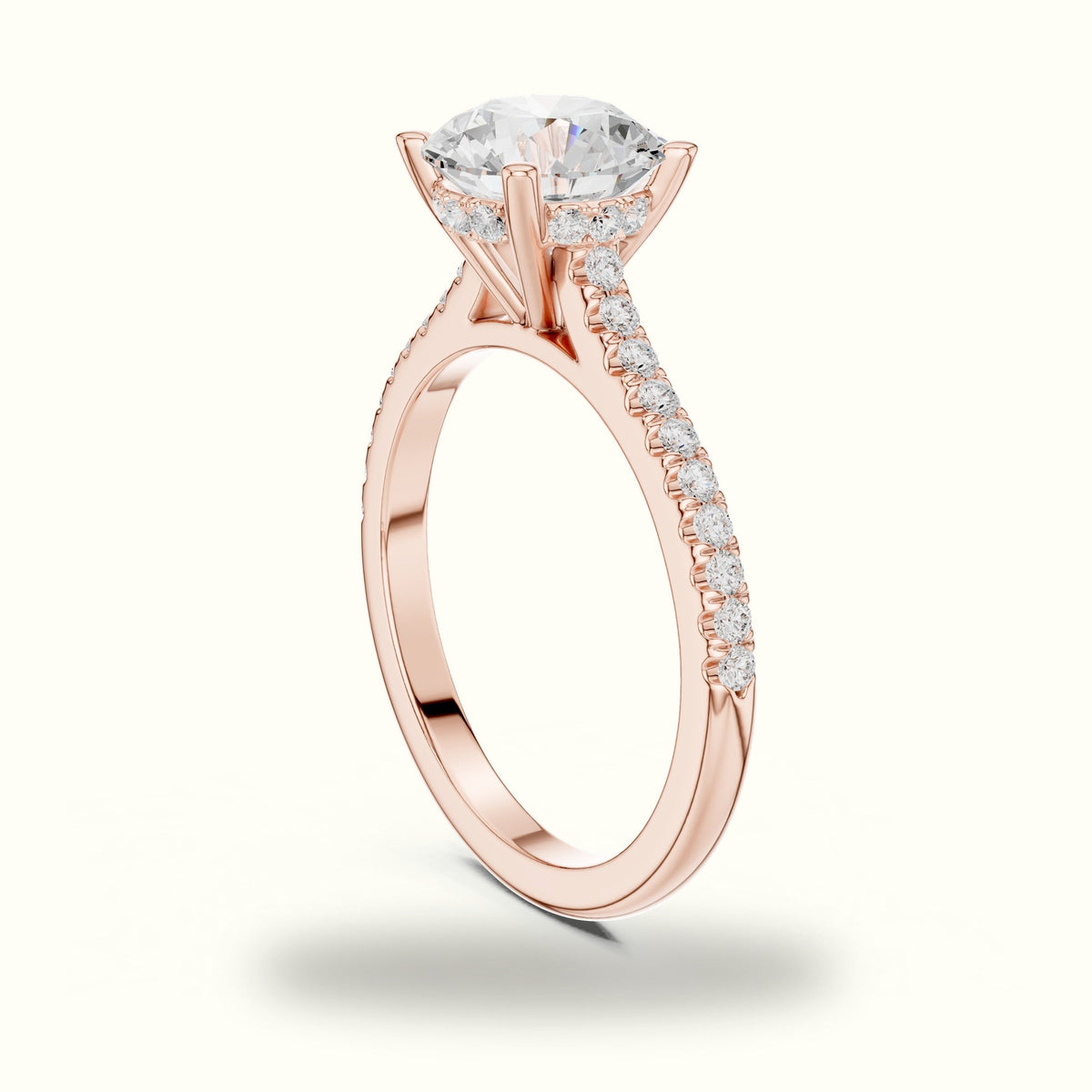 Round Pavé Solitaire Engagement Ring — Rose gold, view 1 | Crystal N Cuts