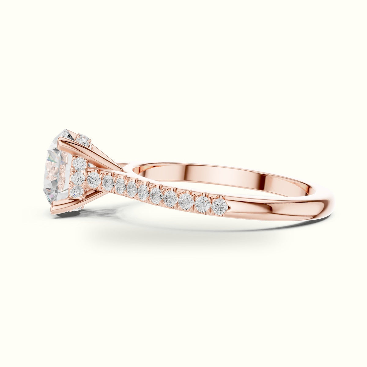 Round Pavé Solitaire Engagement Ring — Rose gold, view 3 | Crystal N Cuts