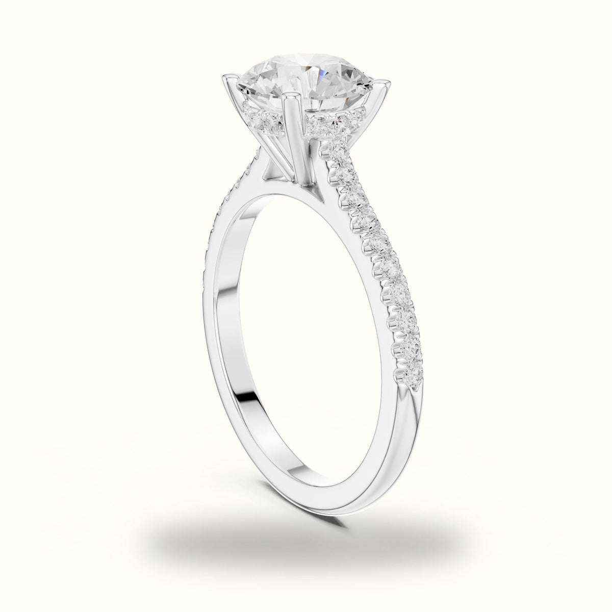 Round Pavé Solitaire Engagement Ring — White gold, view 1 | Crystal N Cuts