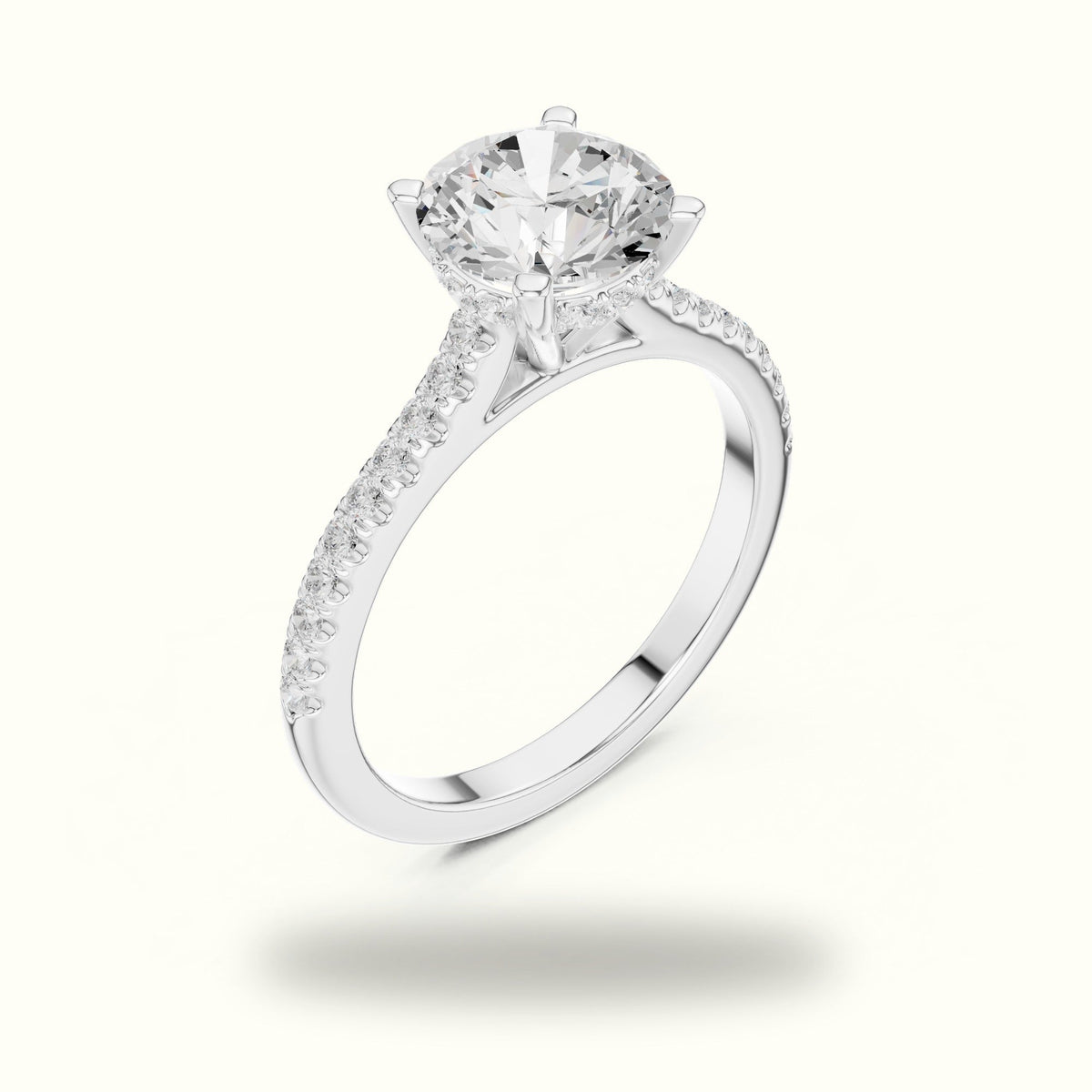 Round Pavé Solitaire Engagement Ring — White gold, view 2 | Crystal N Cuts