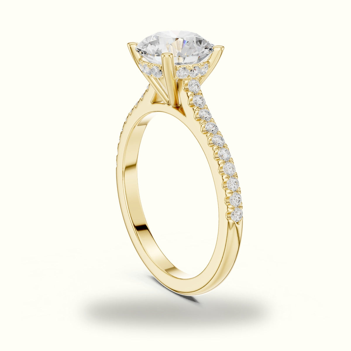 Round Pavé Solitaire Engagement Ring — Yellow gold, view 1 | Crystal N Cuts