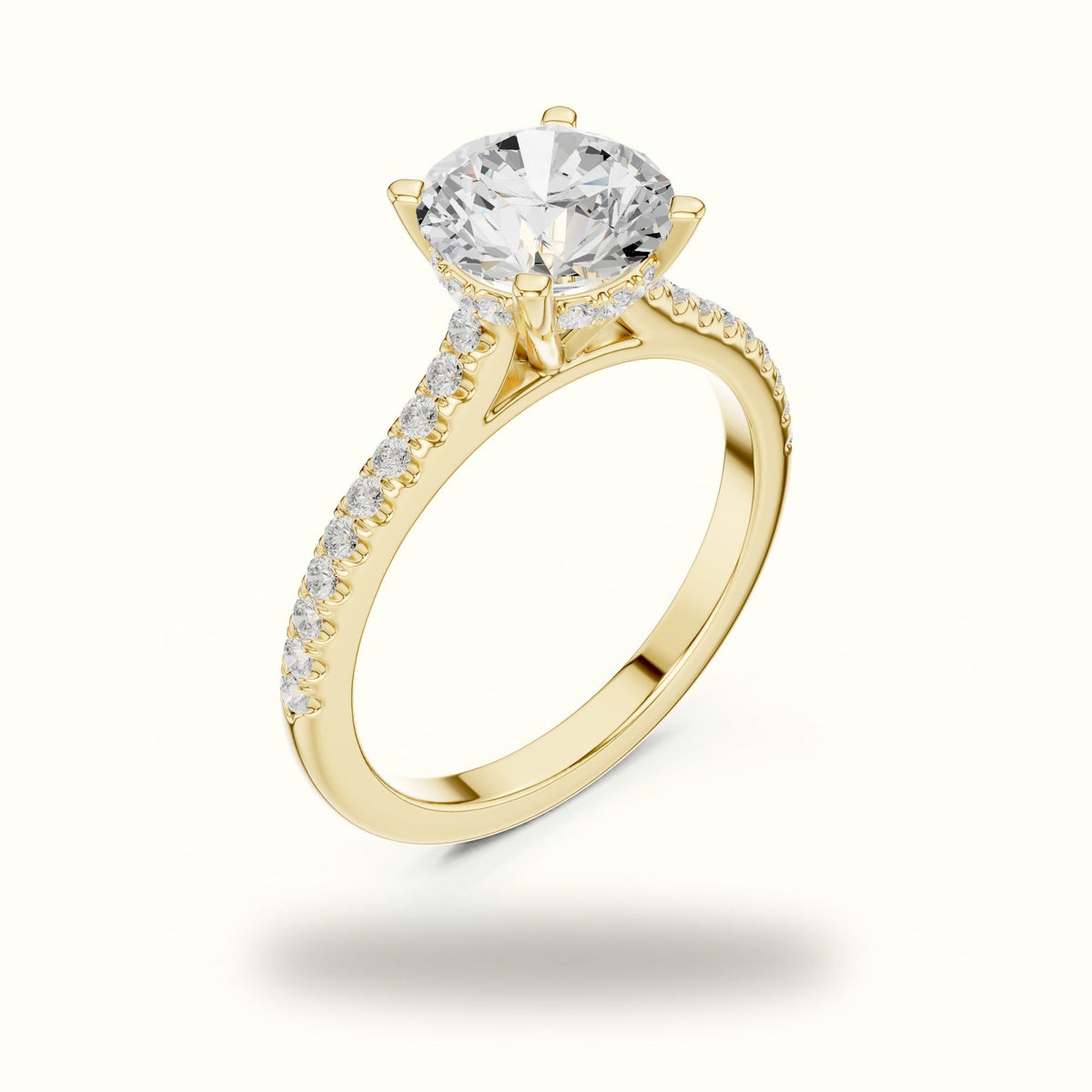 Round Pavé Solitaire Engagement Ring — Yellow gold, view 2 | Crystal N Cuts