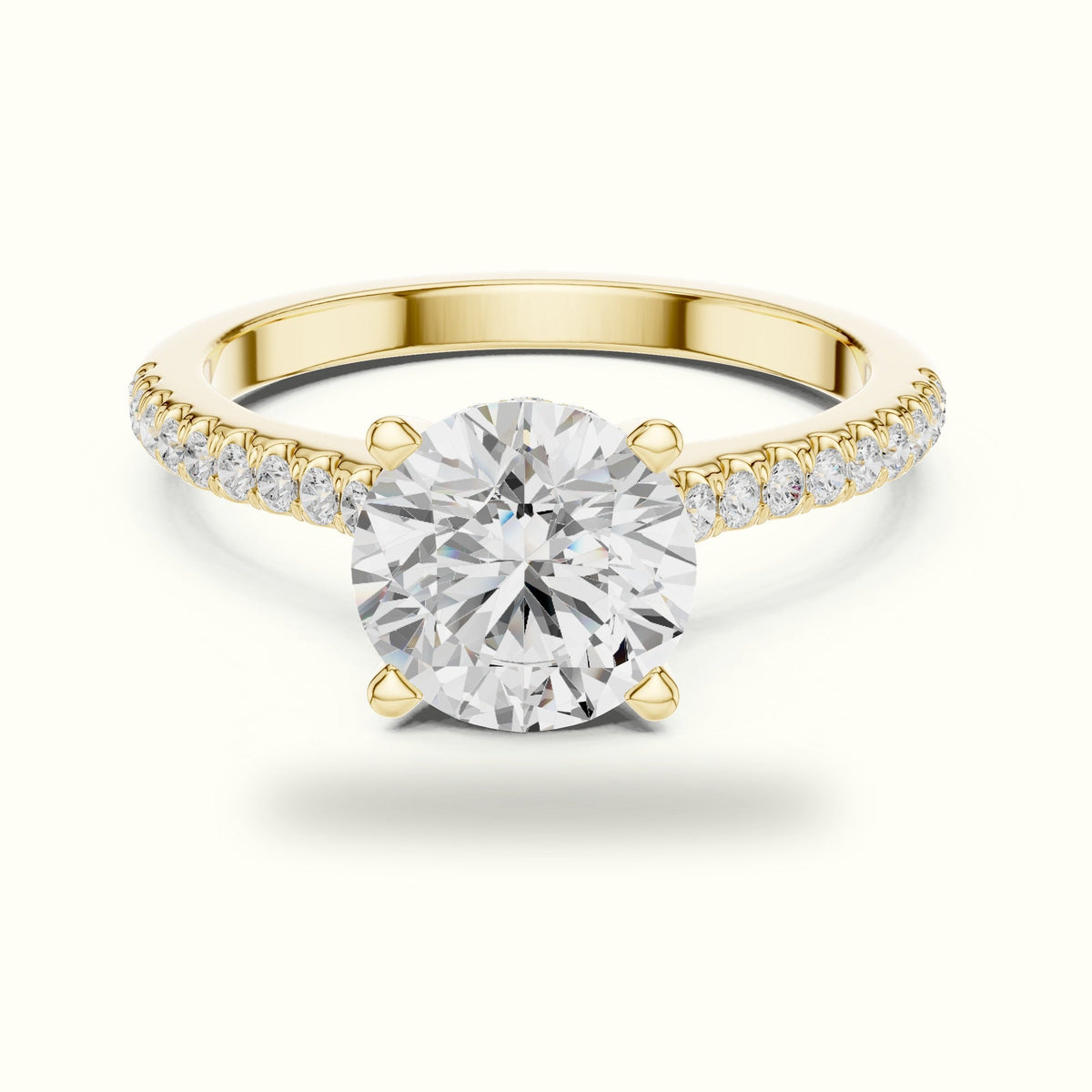Round Pavé Solitaire Engagement Ring — Yellow gold, front view | Crystal N Cuts