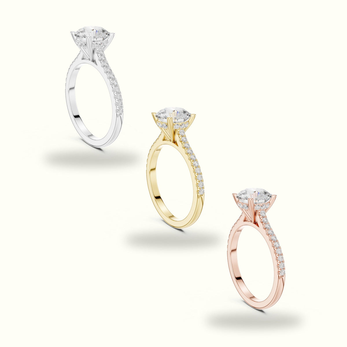 Round Pavé Solitaire Engagement Ring — Rose gold, in yellow, white and rose gold | Crystal N Cuts