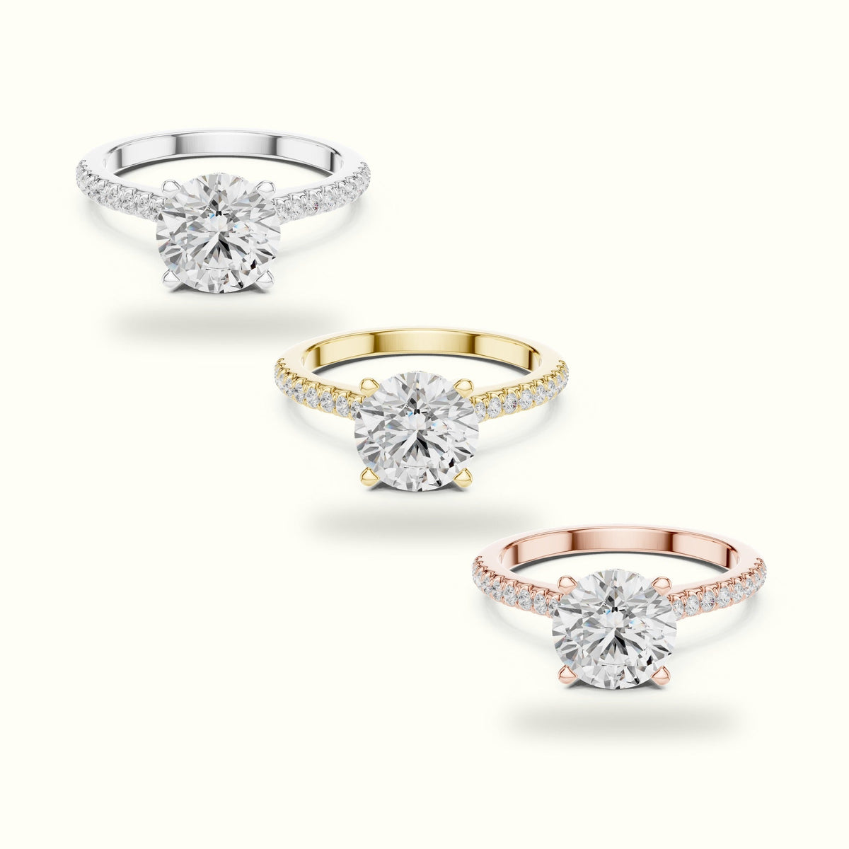 Round Pavé Solitaire Engagement Ring — Rose gold, front view | Crystal N Cuts