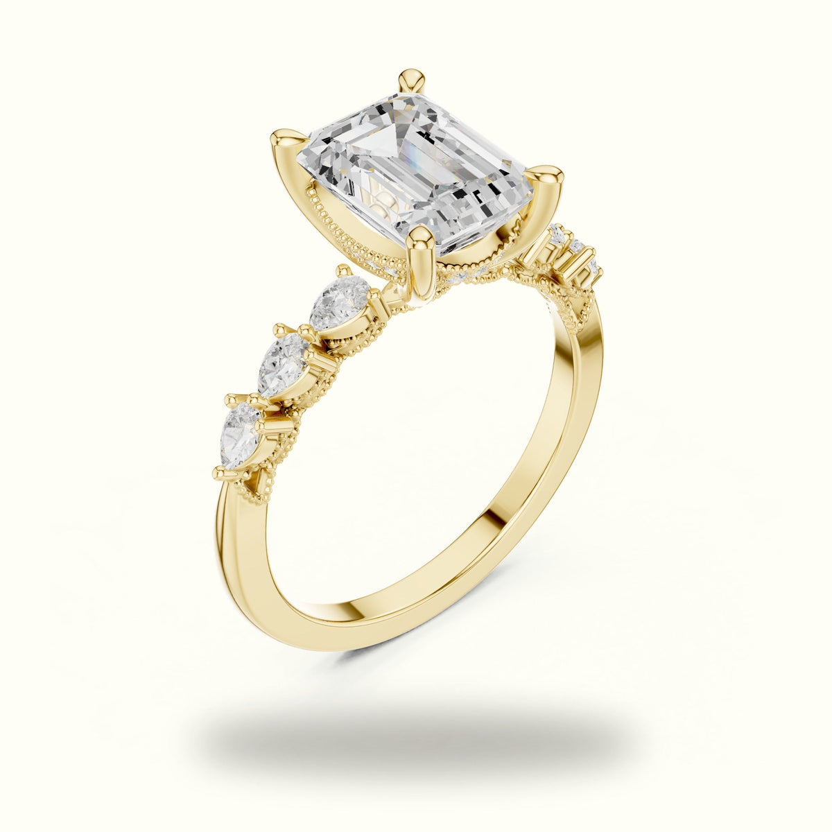 Emerald Vintage Hidden Halo Lab-Grown Diamond Engagement Ring — Yellow gold, view 2 | Crystal N Cuts