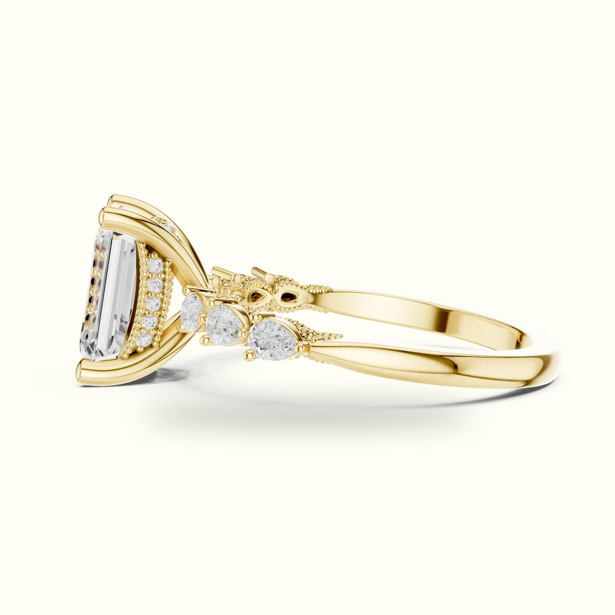 Emerald Vintage Hidden Halo Lab-Grown Diamond Engagement Ring — Yellow gold, view 3 | Crystal N Cuts