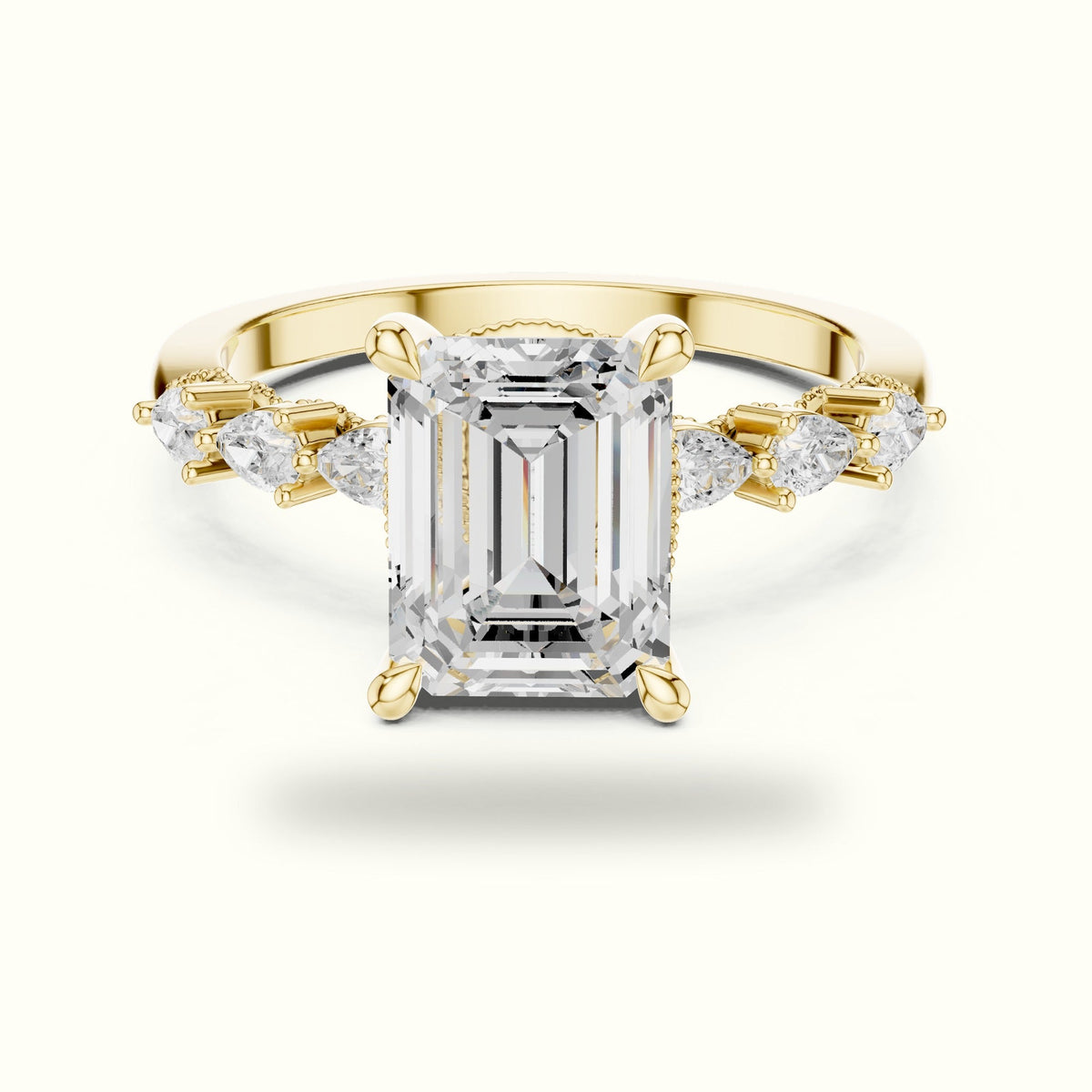 Emerald Vintage Hidden Halo Lab-Grown Diamond Engagement Ring — Yellow gold, front view | Crystal N Cuts