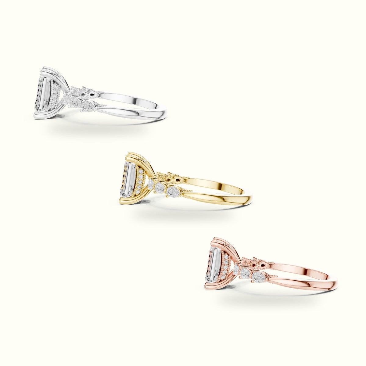 Emerald Vintage Hidden Halo Lab-Grown Diamond Engagement Ring — Rose gold, in yellow, white and rose gold | Crystal N Cuts
