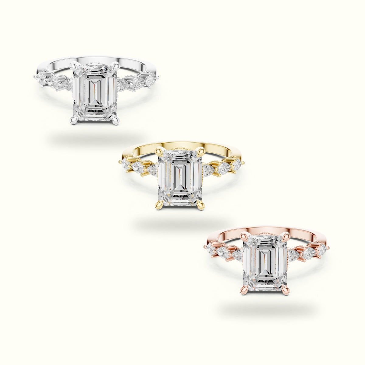 Emerald Vintage Hidden Halo Lab-Grown Diamond Engagement Ring — Rose gold, front view | Crystal N Cuts