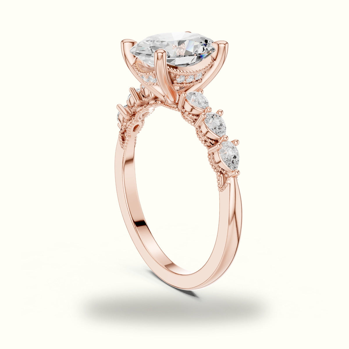 Oval Vintage Hidden Halo Lab-Grown Diamond Engagement Ring — Rose gold, view 1 | Crystal N Cuts