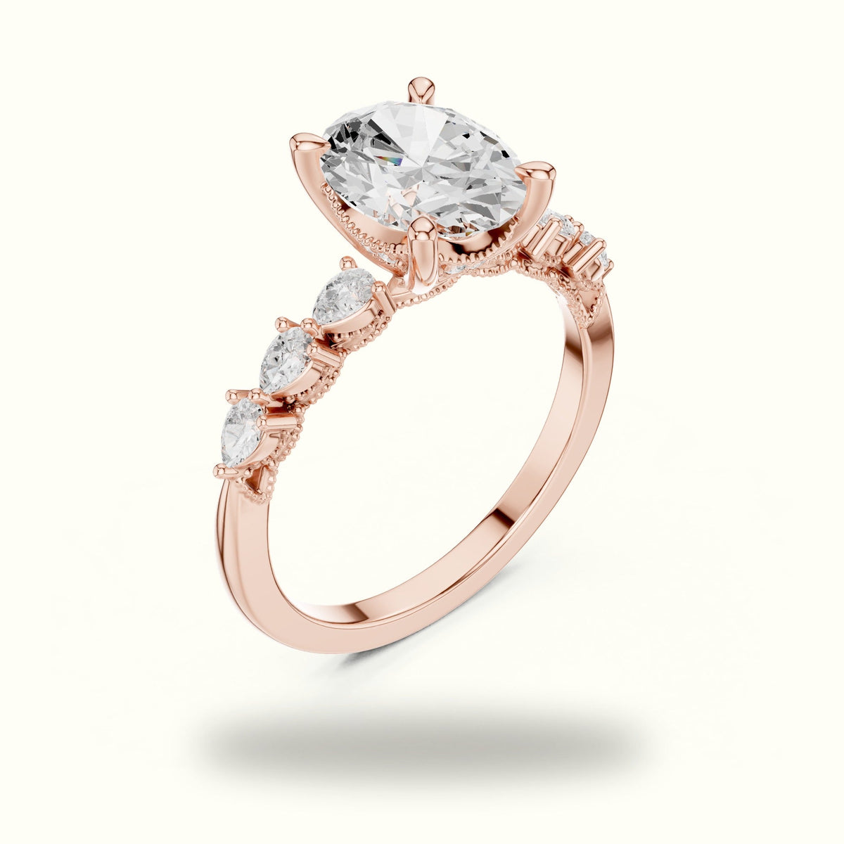 Oval Vintage Hidden Halo Lab-Grown Diamond Engagement Ring — Rose gold, view 2 | Crystal N Cuts