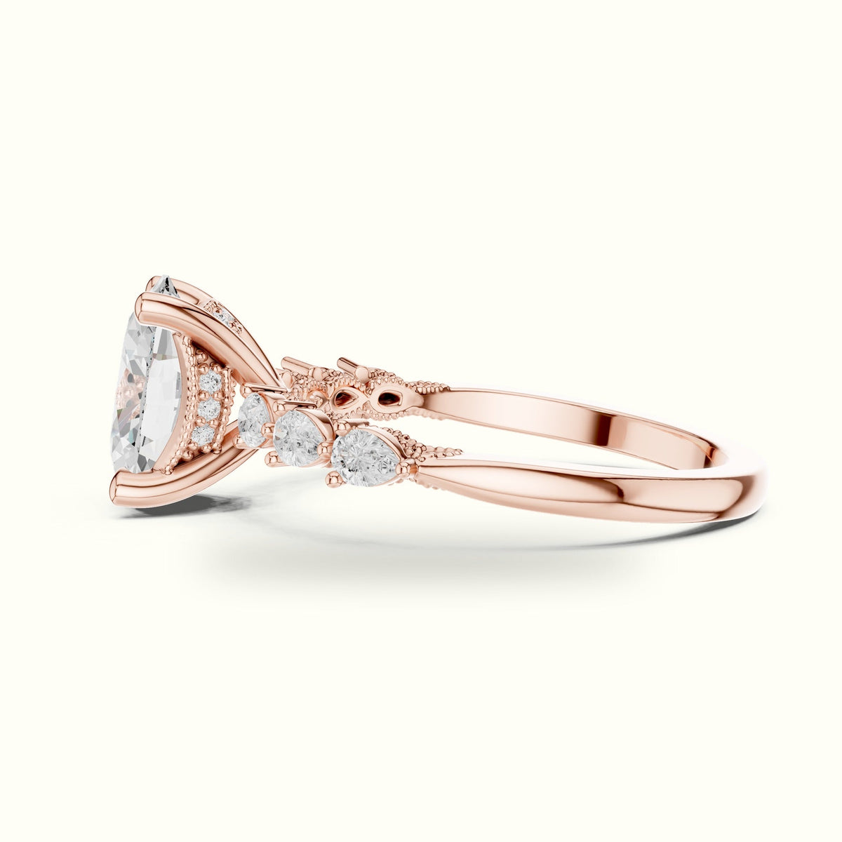 Oval Vintage Hidden Halo Lab-Grown Diamond Engagement Ring — Rose gold, view 3 | Crystal N Cuts