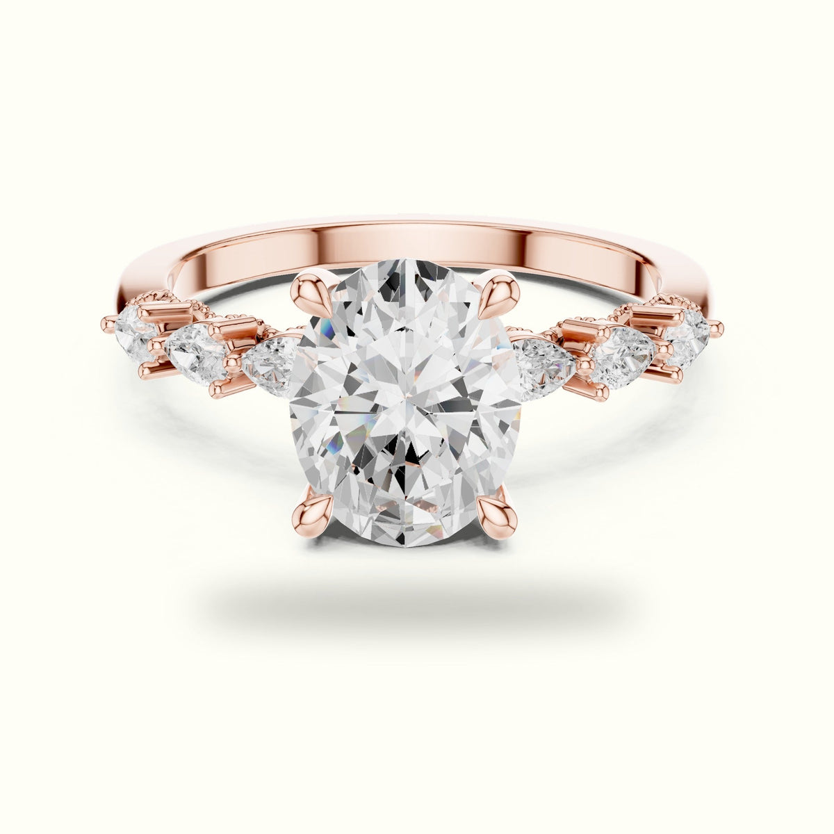 Oval Vintage Hidden Halo Lab-Grown Diamond Engagement Ring — Rose gold, front view | Crystal N Cuts