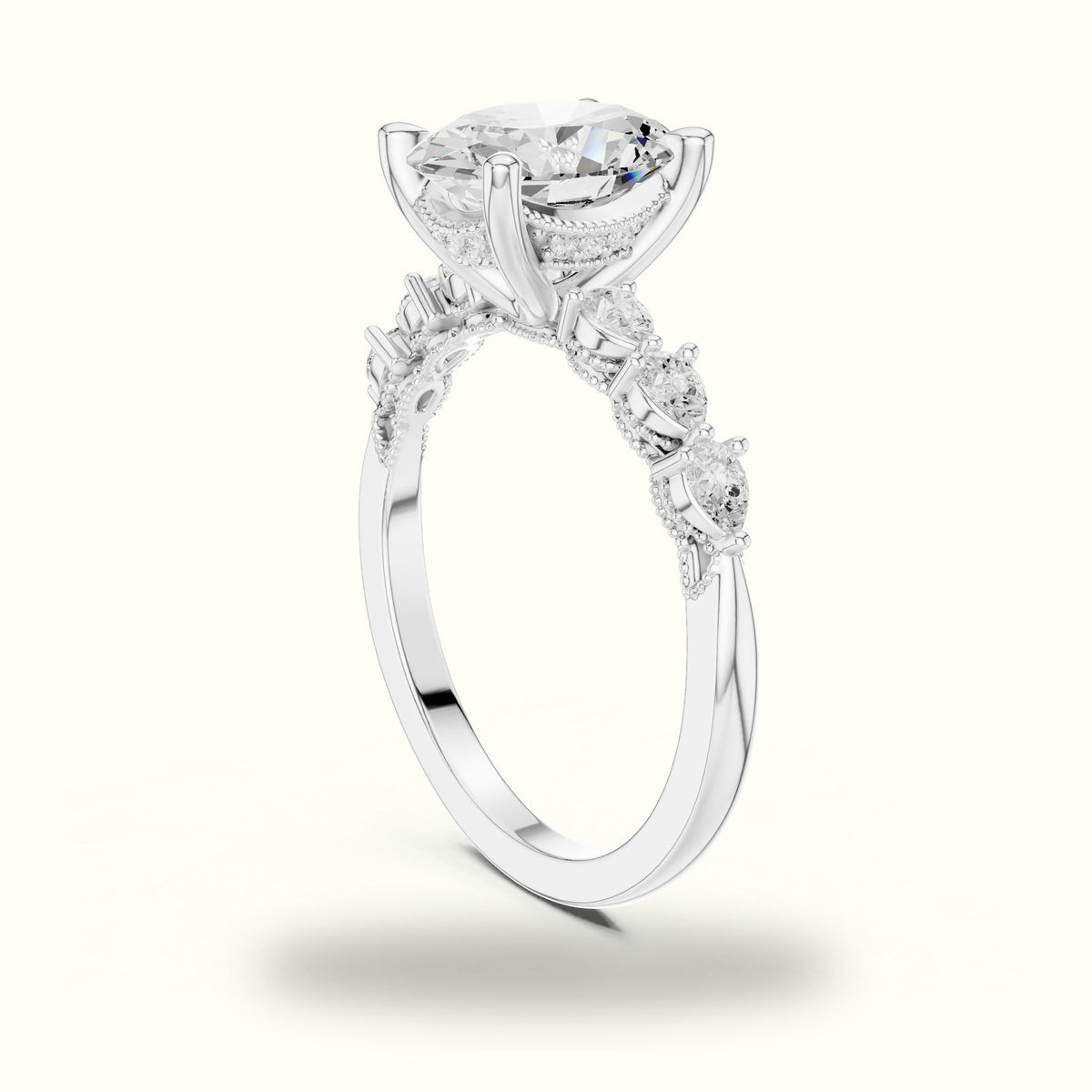 Oval Vintage Hidden Halo Lab-Grown Diamond Engagement Ring — White gold, view 1 | Crystal N Cuts