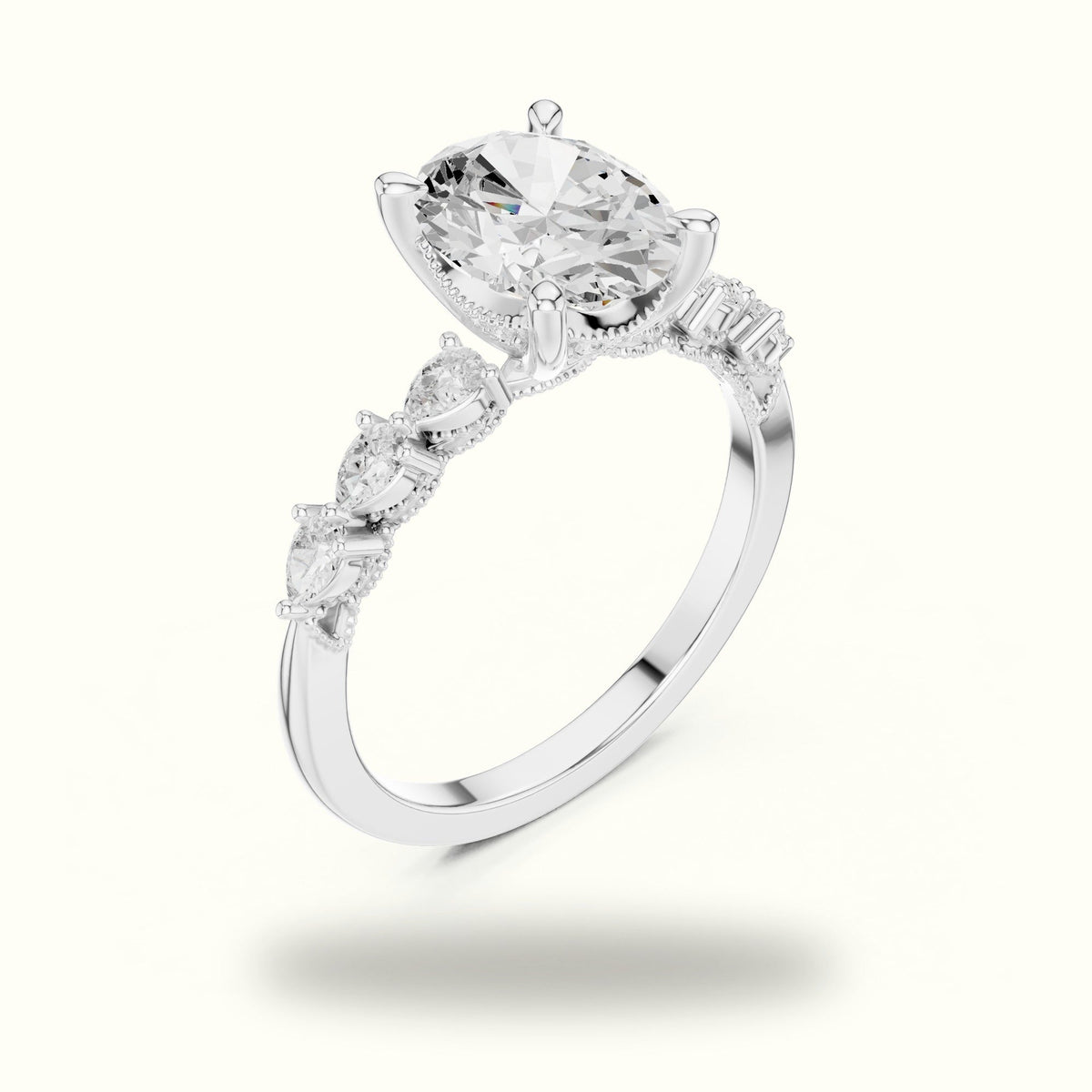 Oval Vintage Hidden Halo Lab-Grown Diamond Engagement Ring — White gold, view 2 | Crystal N Cuts