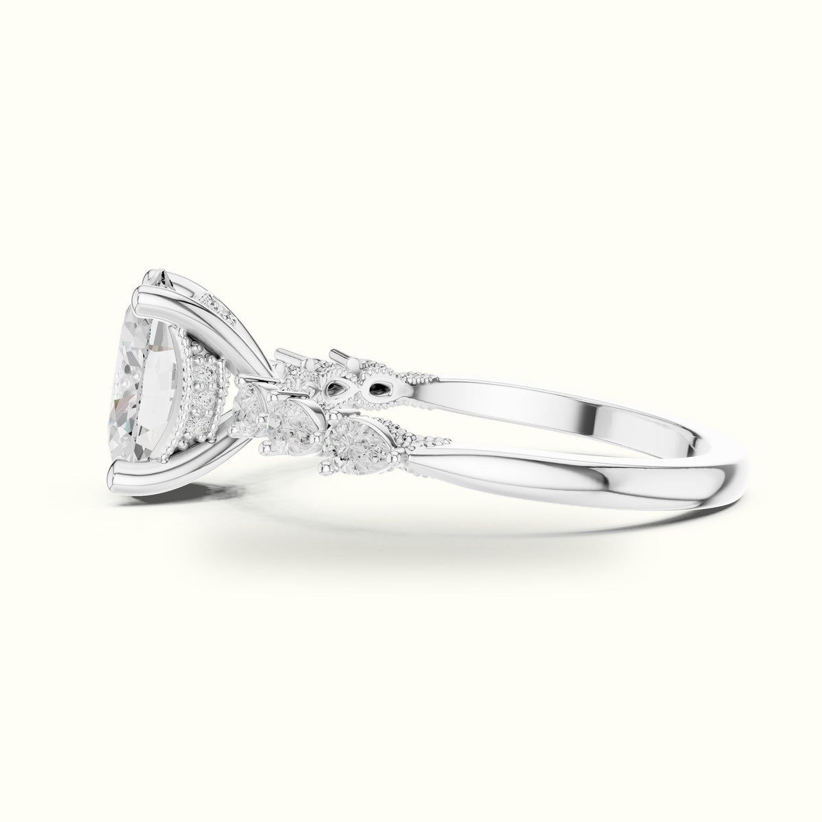 Oval Vintage Hidden Halo Lab-Grown Diamond Engagement Ring — White gold, view 3 | Crystal N Cuts