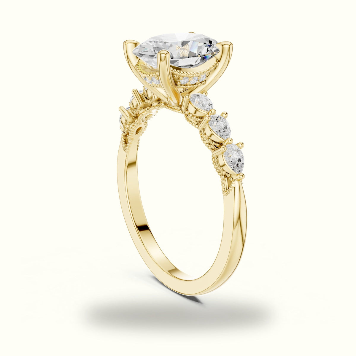 Oval Vintage Hidden Halo Lab-Grown Diamond Engagement Ring — Yellow gold, view 1 | Crystal N Cuts
