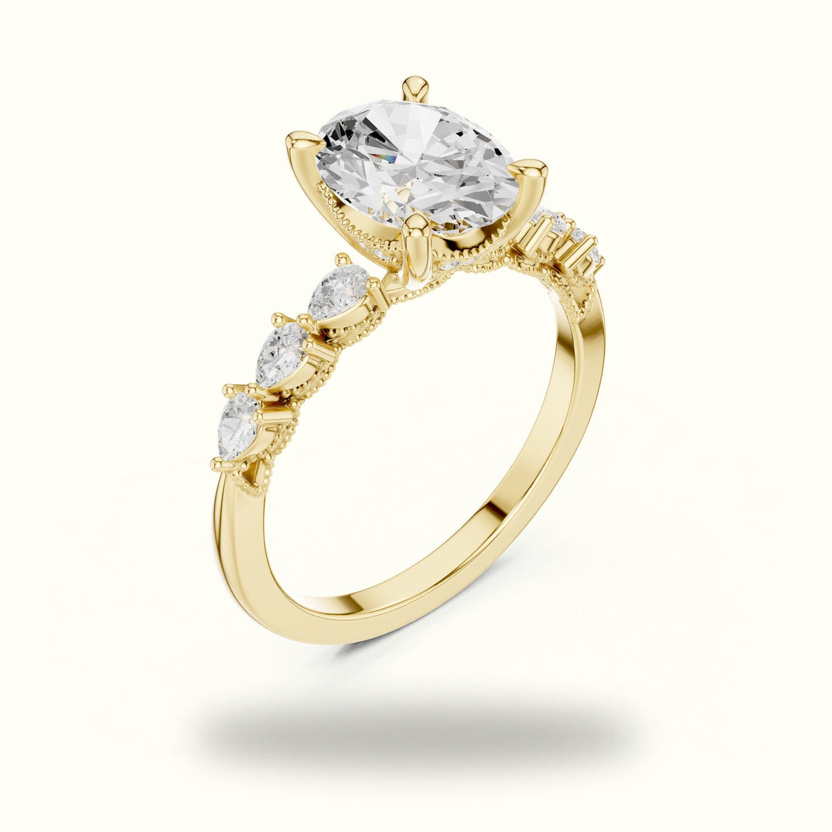 Oval Vintage Hidden Halo Lab-Grown Diamond Engagement Ring — Yellow gold, view 2 | Crystal N Cuts