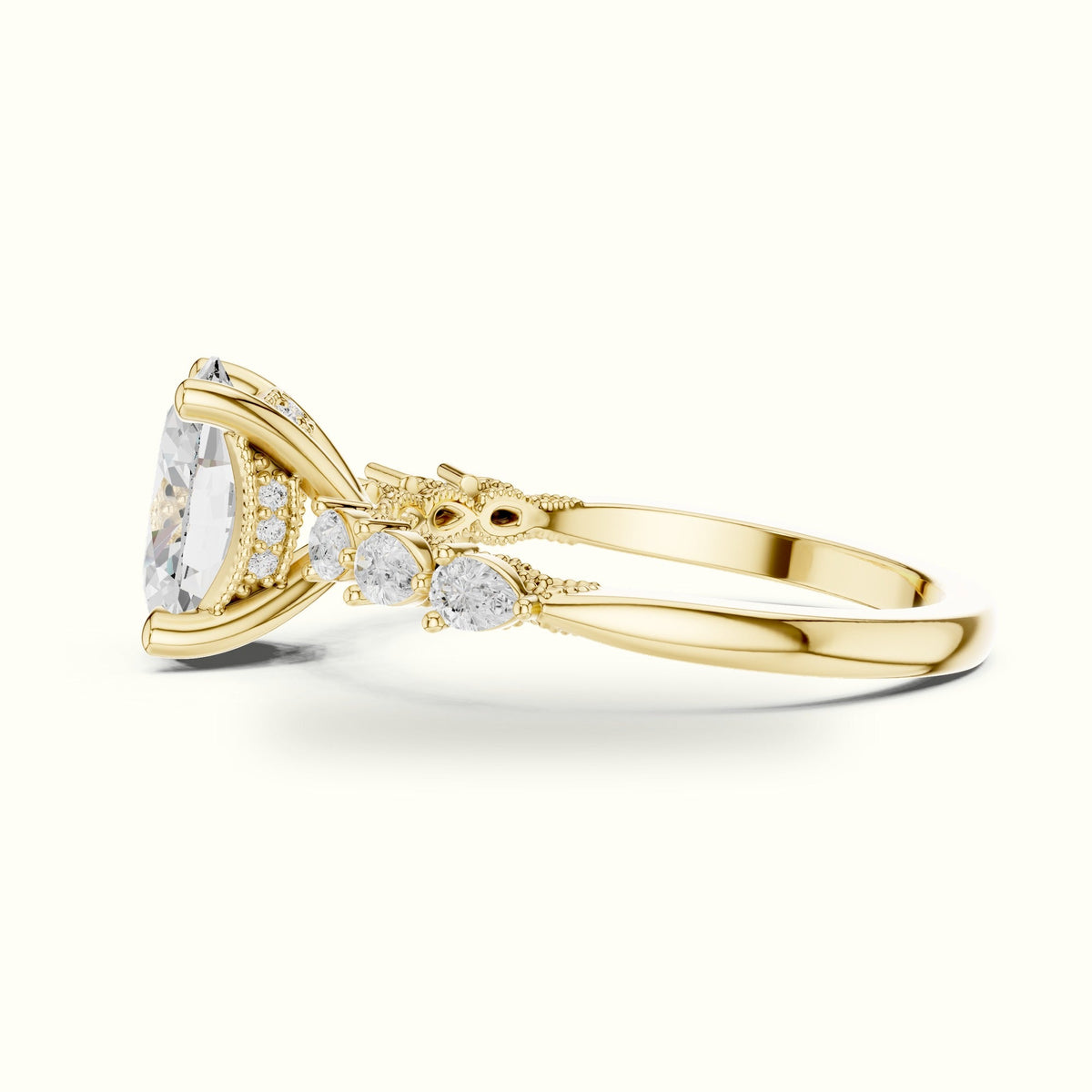 Oval Vintage Hidden Halo Lab-Grown Diamond Engagement Ring — Yellow gold, view 3 | Crystal N Cuts
