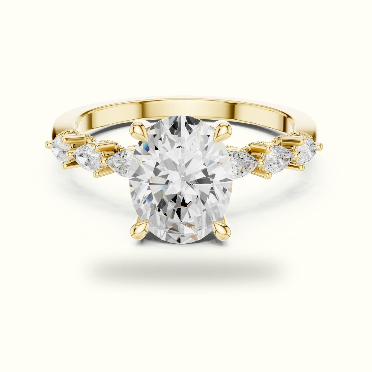 Oval Vintage Hidden Halo Lab-Grown Diamond Engagement Ring — Yellow gold, front view | Crystal N Cuts