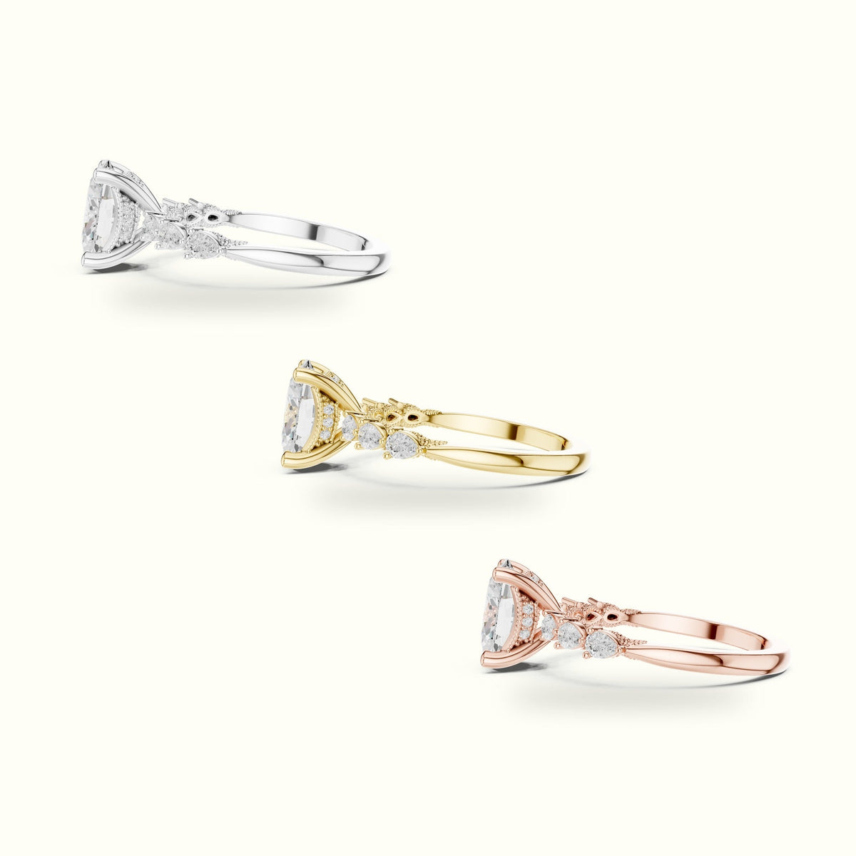 Oval Vintage Hidden Halo Lab-Grown Diamond Engagement Ring — Yellow gold, in yellow, white and rose gold | Crystal N Cuts