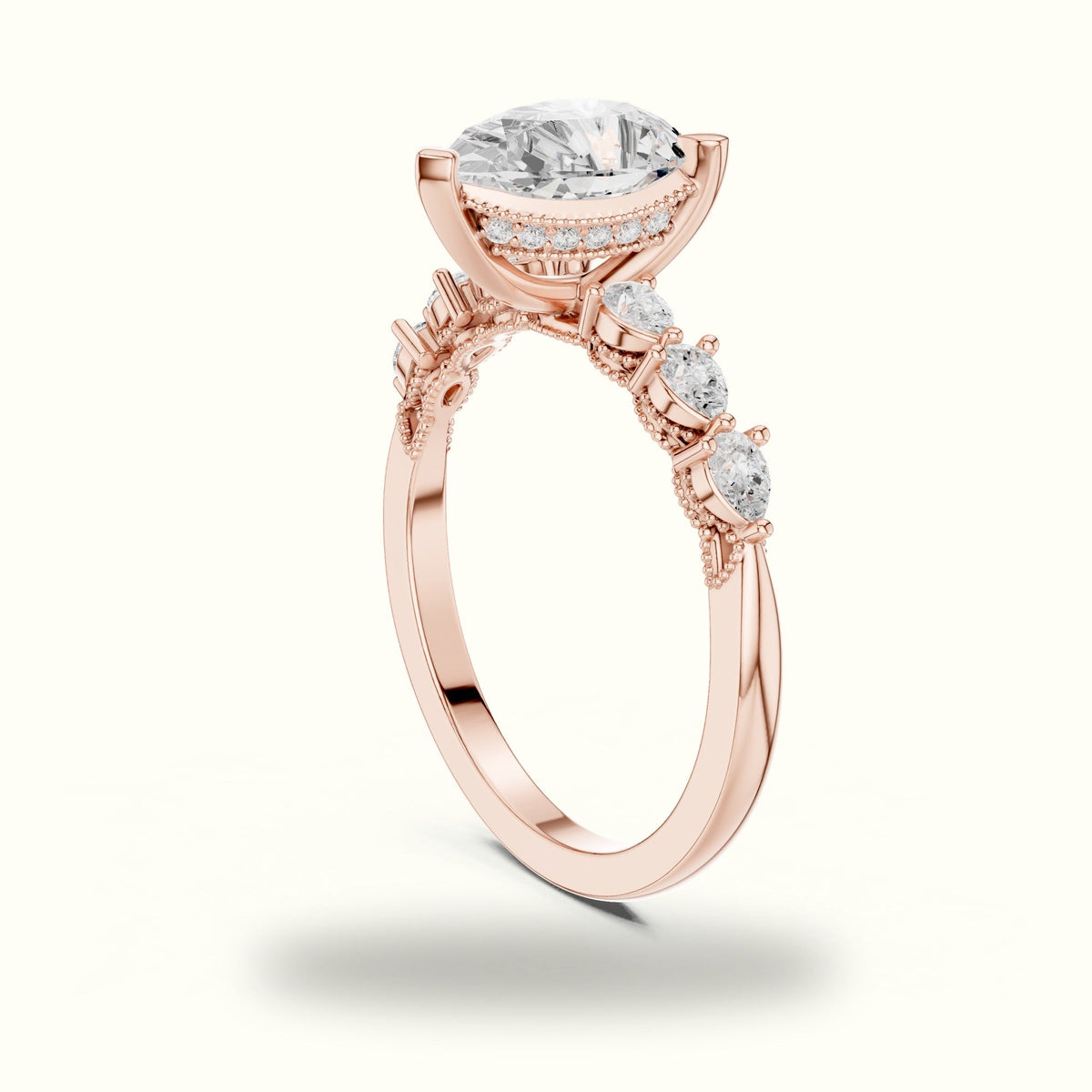 Pear Vintage Hidden Halo Lab-Grown Diamond Engagement Ring — Rose gold, view 1 | Crystal N Cuts