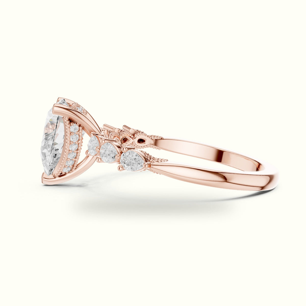 Pear Vintage Hidden Halo Lab-Grown Diamond Engagement Ring — Rose gold, view 3 | Crystal N Cuts
