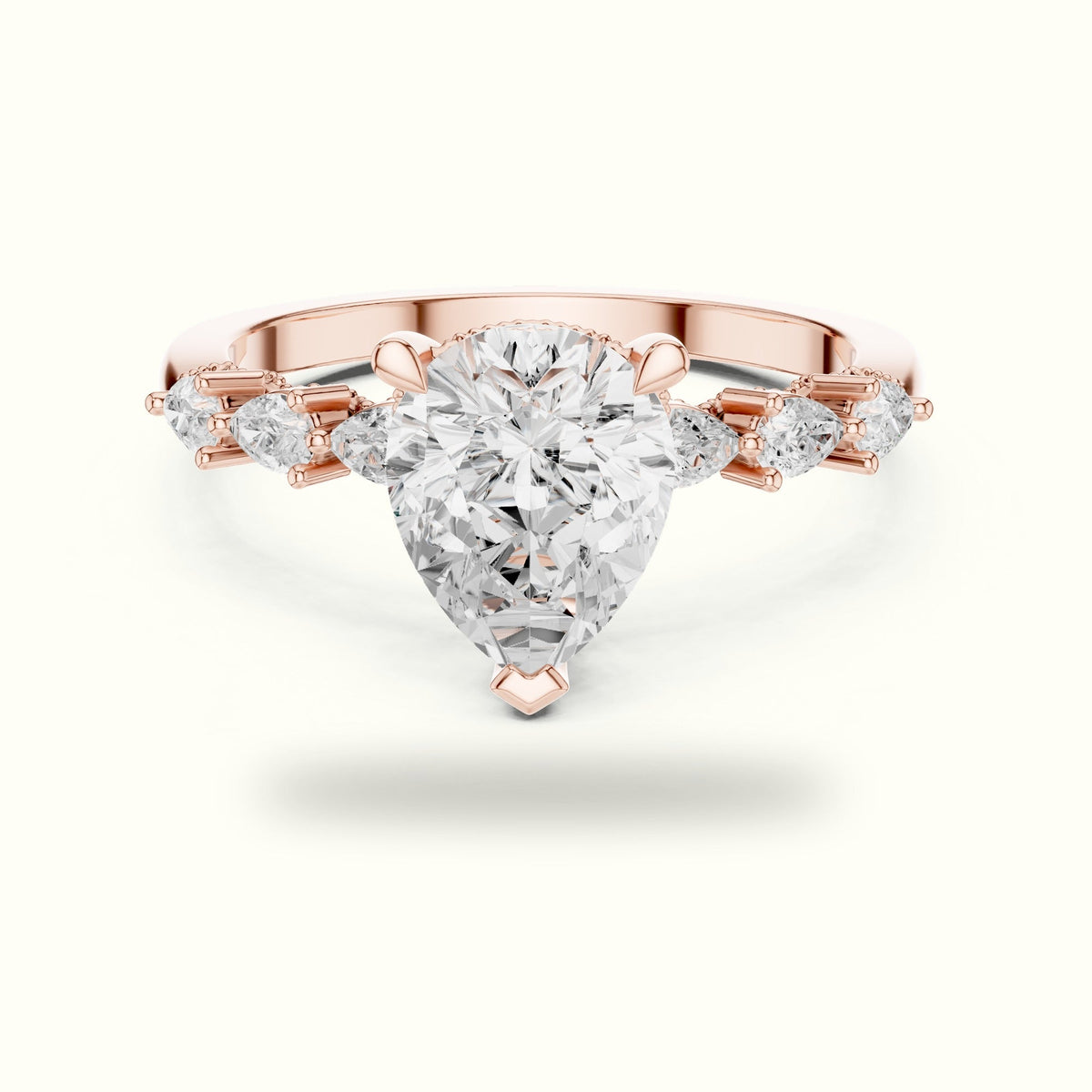 Pear Vintage Hidden Halo Lab-Grown Diamond Engagement Ring — Rose gold, front view | Crystal N Cuts