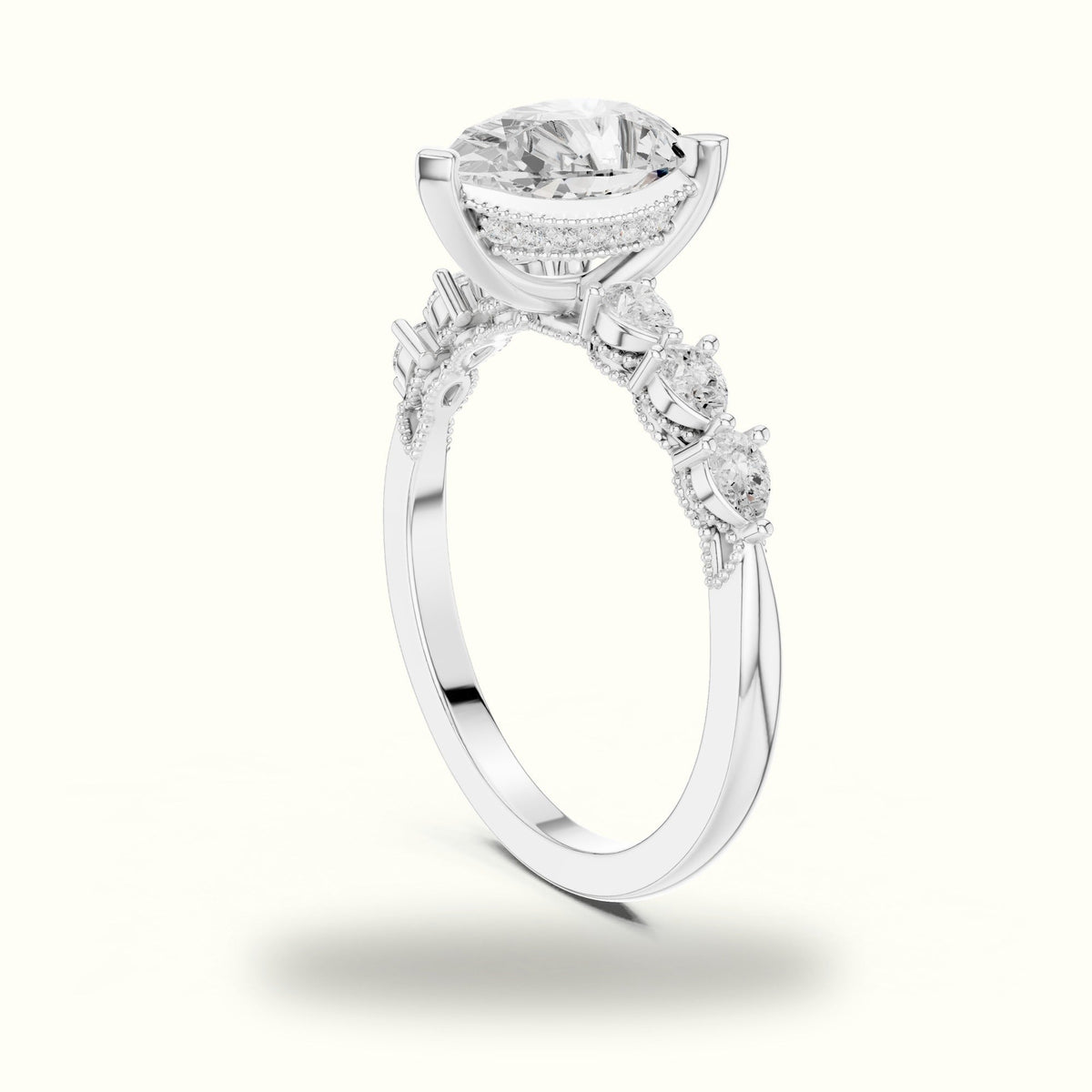 Pear Vintage Hidden Halo Lab-Grown Diamond Engagement Ring — White gold, view 1 | Crystal N Cuts