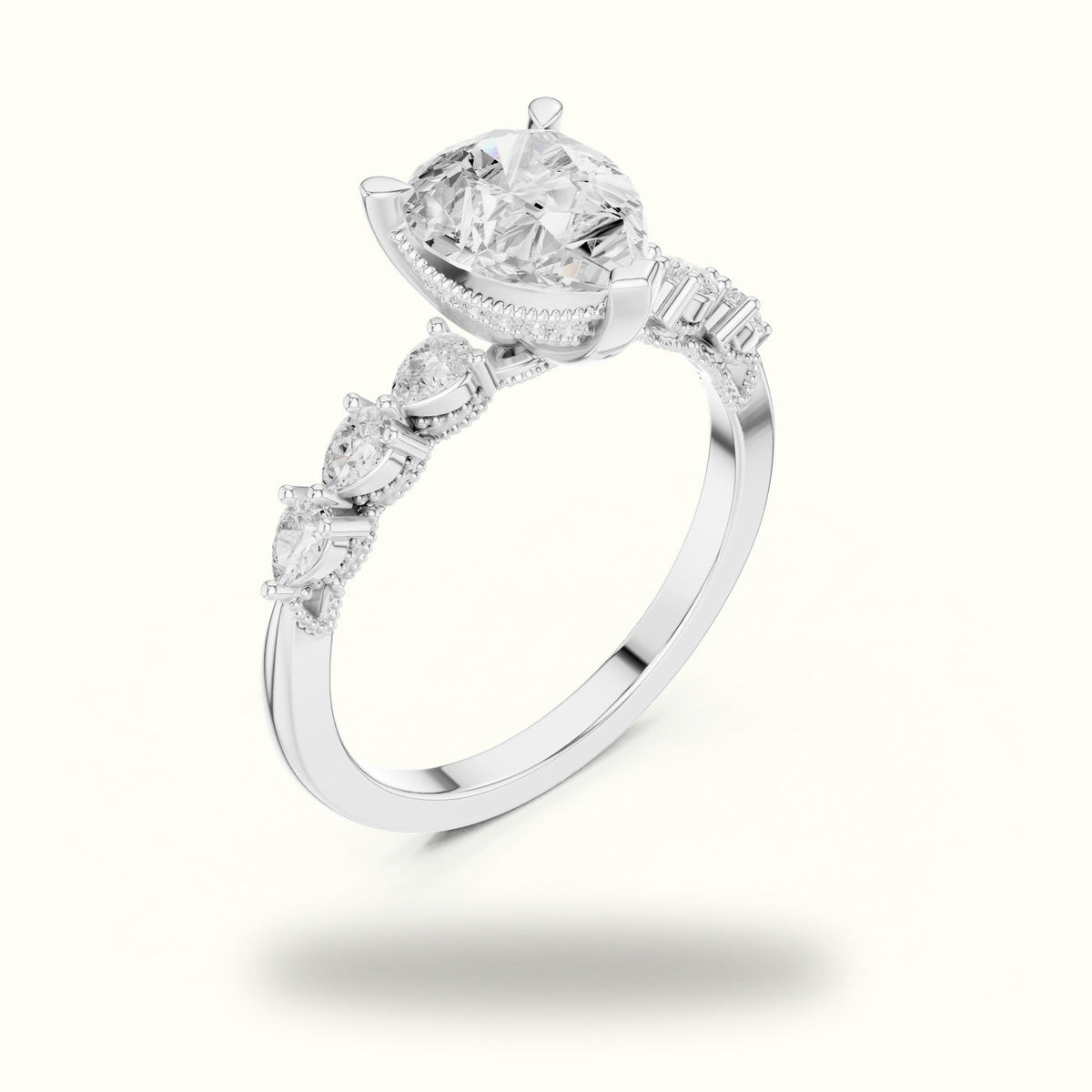 Pear Vintage Hidden Halo Lab-Grown Diamond Engagement Ring — White gold, view 2 | Crystal N Cuts