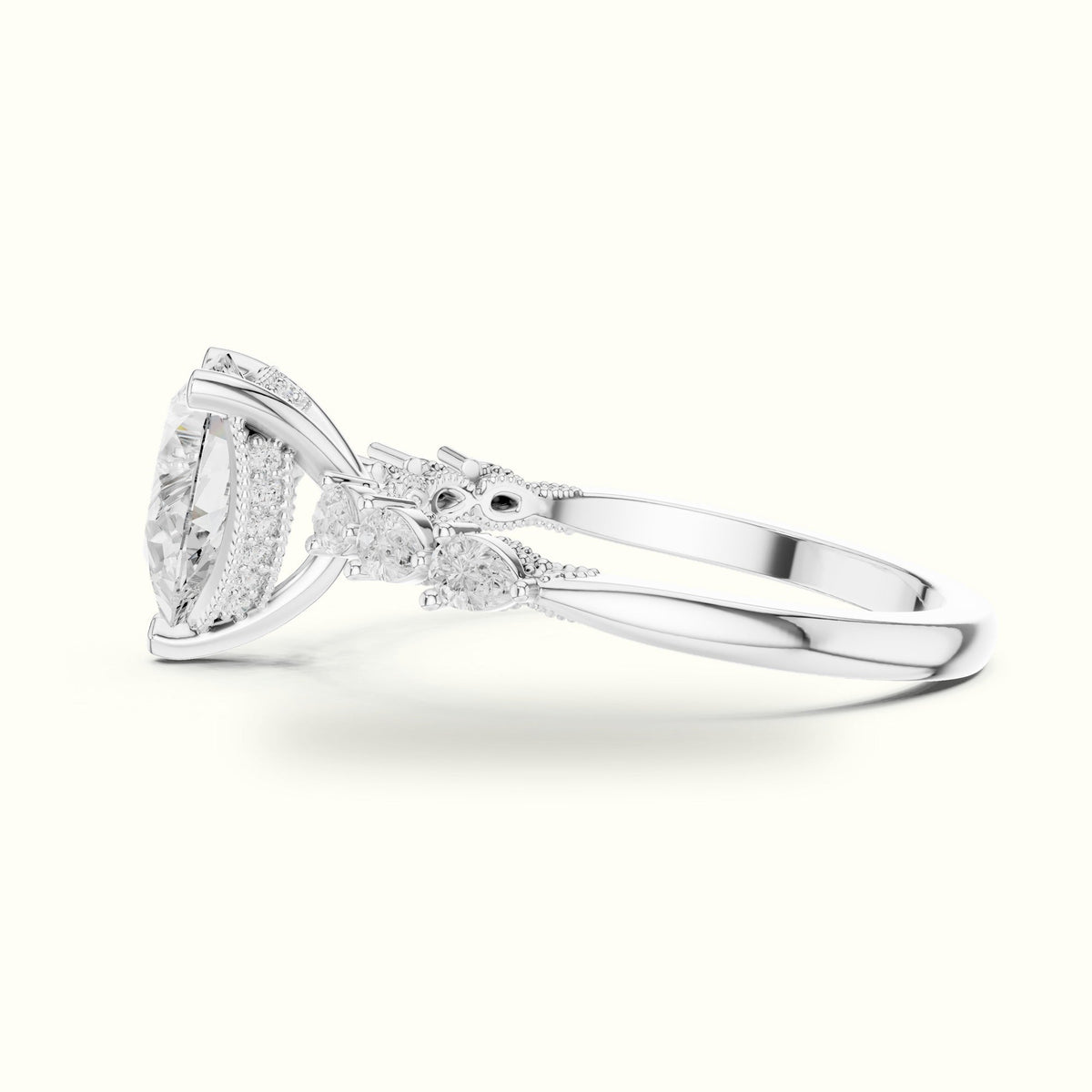 Pear Vintage Hidden Halo Lab-Grown Diamond Engagement Ring — White gold, view 3 | Crystal N Cuts